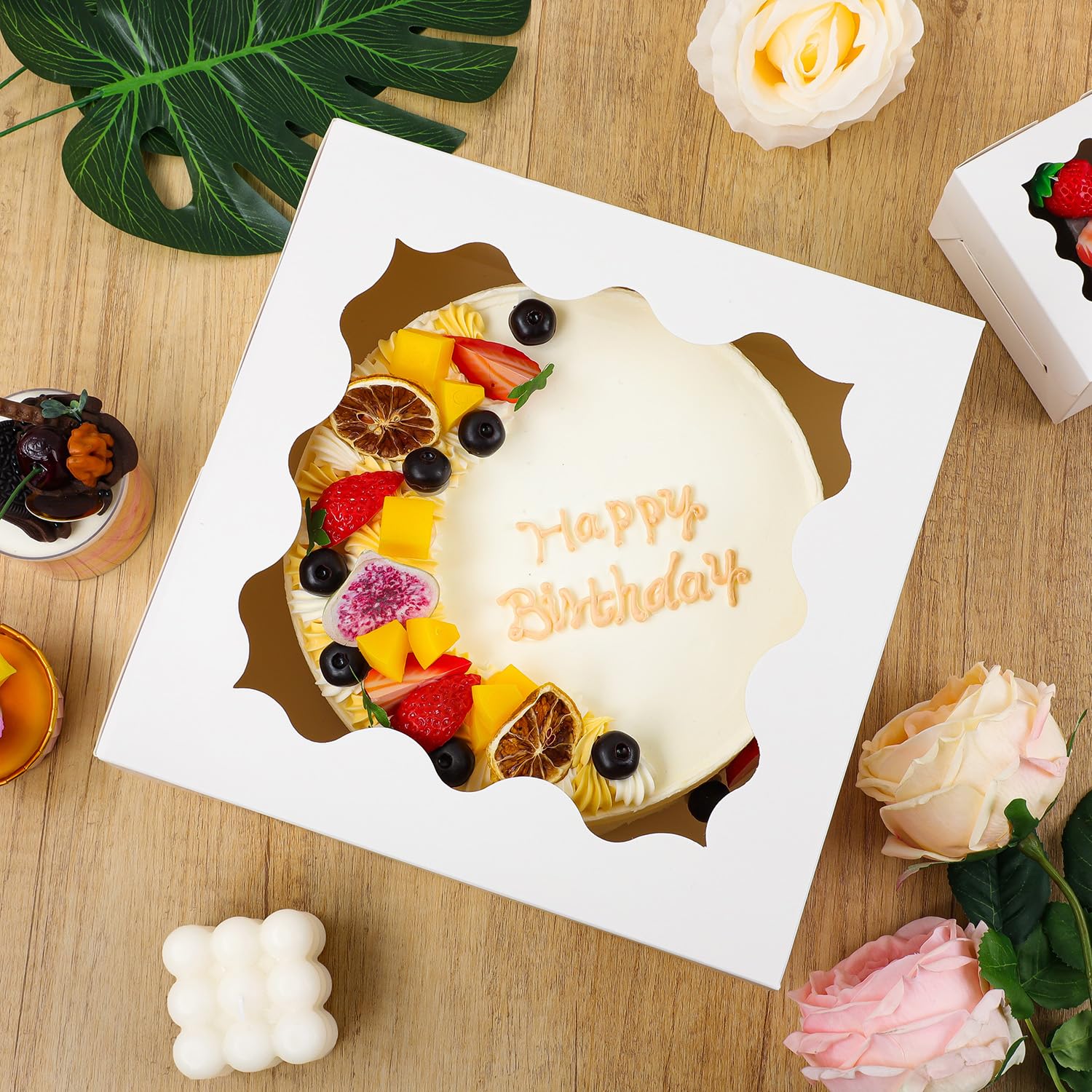 White Bakery Boxes with Window - 24pcs 8x8x4 Inches Cake Boxes for Cheesecake, Cookies, Cupcakes & Pastries | Perfect for Dessert Packaging, Birthday Parties & Bakery Treats | Eco-Friendly Food Storage Containers