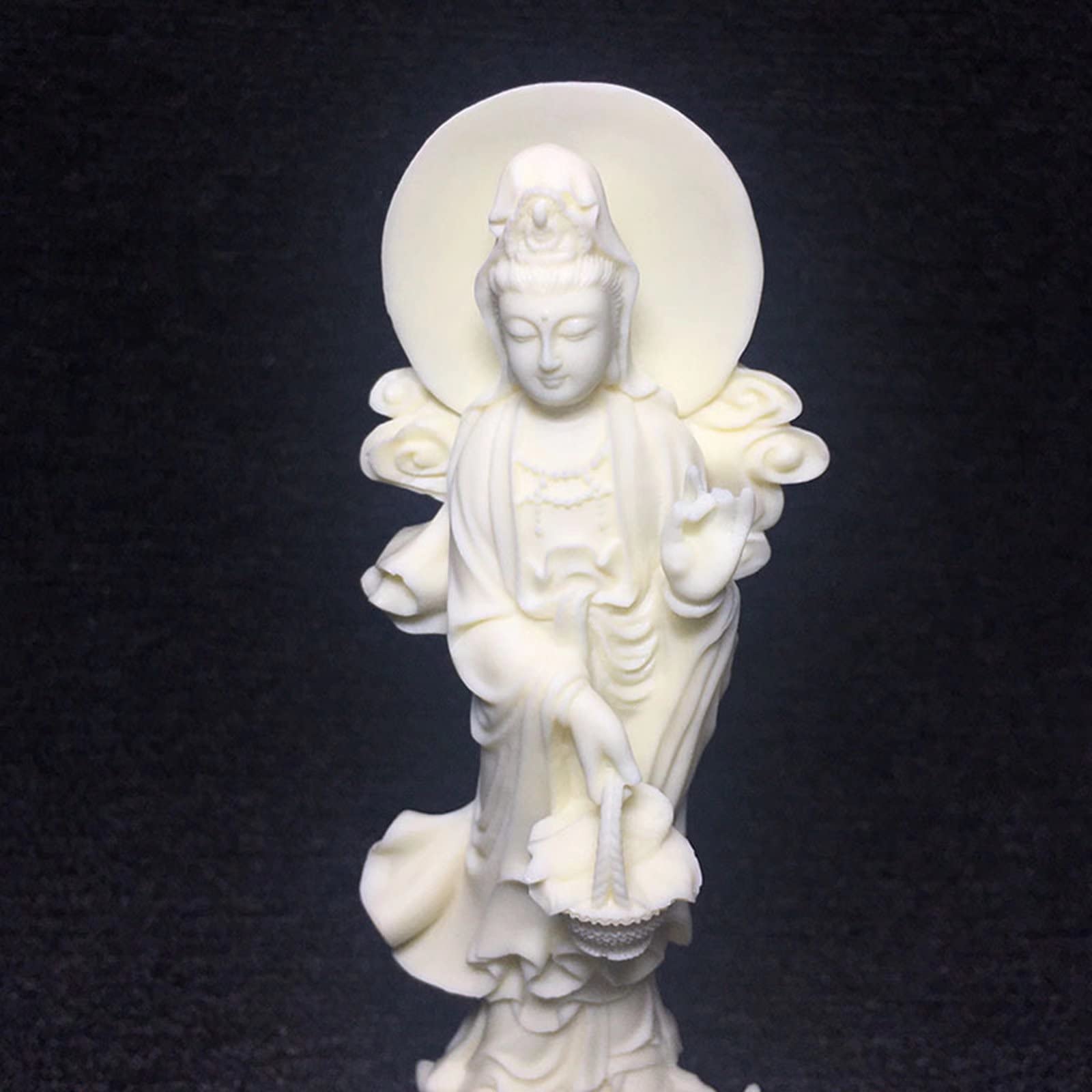 7.08 Inch White Guanyin Buddha Statue - Goddess of Mercy Quan Yin Sculpture for Home & Office Decor - Meditation Room, Yoga Studio & Spiritual Gift Idea