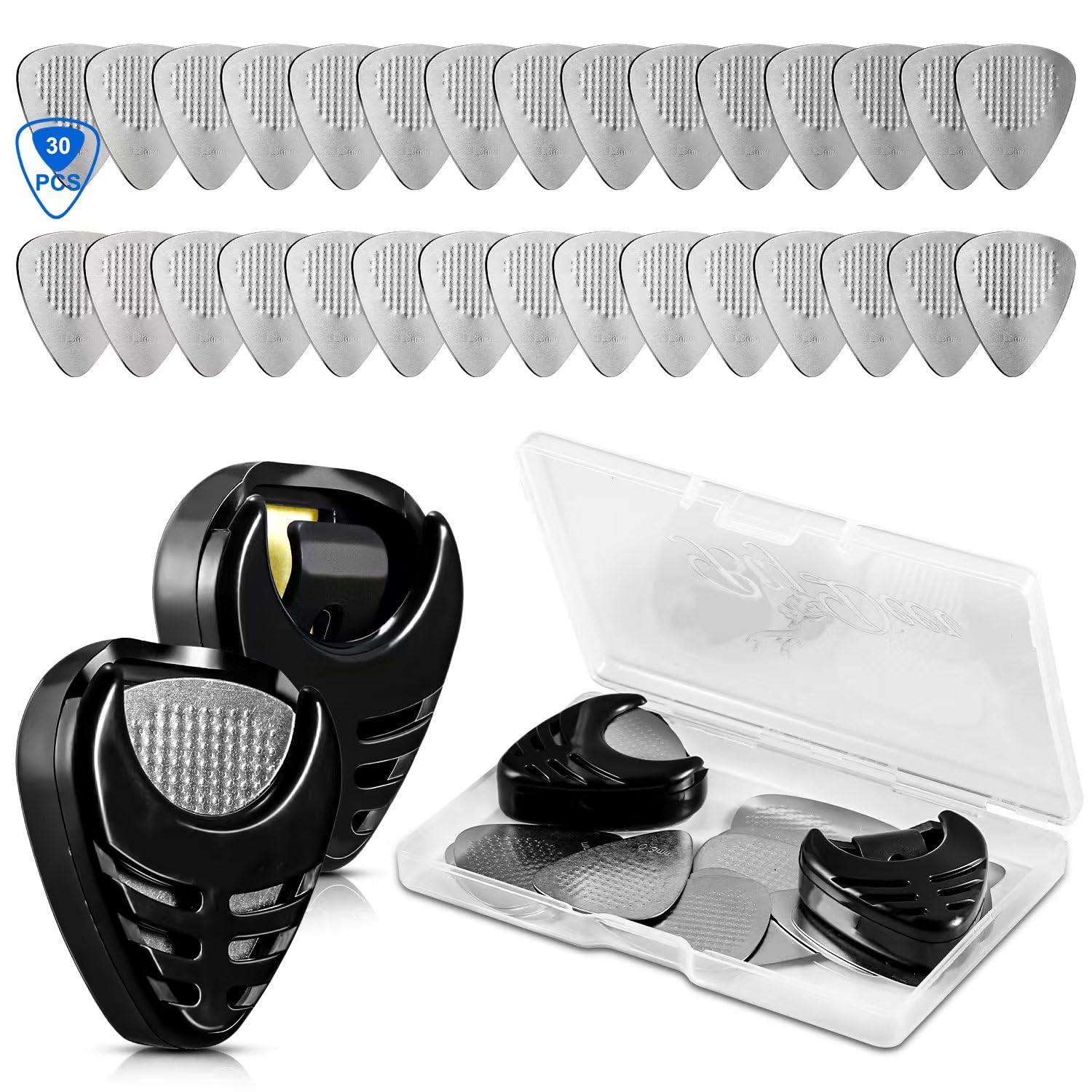 Premium Stainless Steel Guitar Picks - 30 Pcs Metal Plectrums with Storage Case for Electric Guitar, Bass & Ukulele - Durable Picks for Professional Musicians & Beginners - Perfect for Live Performances, Studio Recording & Practice Sessions