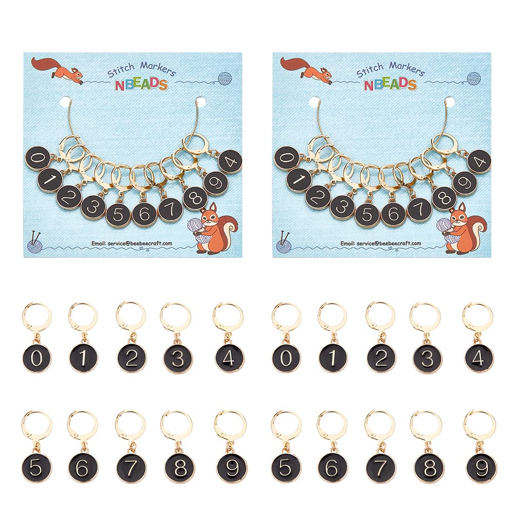 20Pcs Alloy Enamel Number Stitch Markers 0-9 for Knitting Crochet & Sewing - Flat Round Removable Locking Stitch Counters - Perfect for Quilting, Jewelry Making & DIY Craft Projects