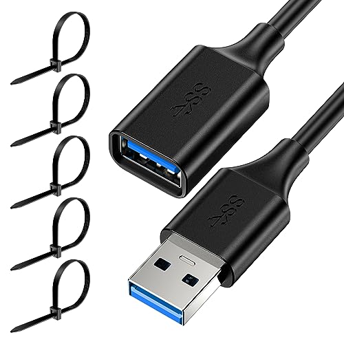 5FT USB 3.0 Extension Cable (1 Pack) - USB A Male to Female Extender Cord for Flash Drive, Hard Drive, Webcam | High-Speed Data Transfer for PC, Laptop, Gaming Console & VR Headset | Home Office & Gaming Setup Accessory