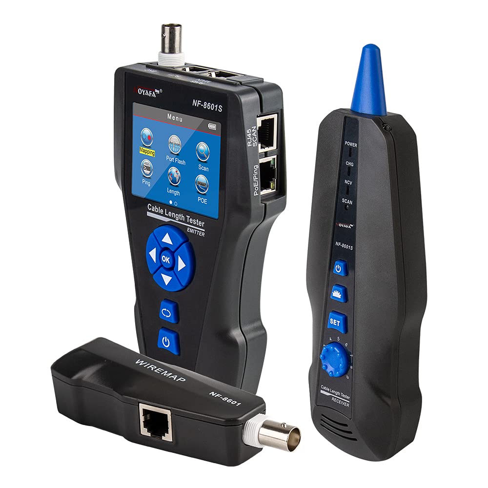 NOYAFA NF-8601S Professional Network Cable Tester - RJ11 RJ45 BNC POE/Ping Tester with LCD Display for Ethernet LAN Cable Testing | Ideal for IT Technicians, Network Installations & Home Office Use