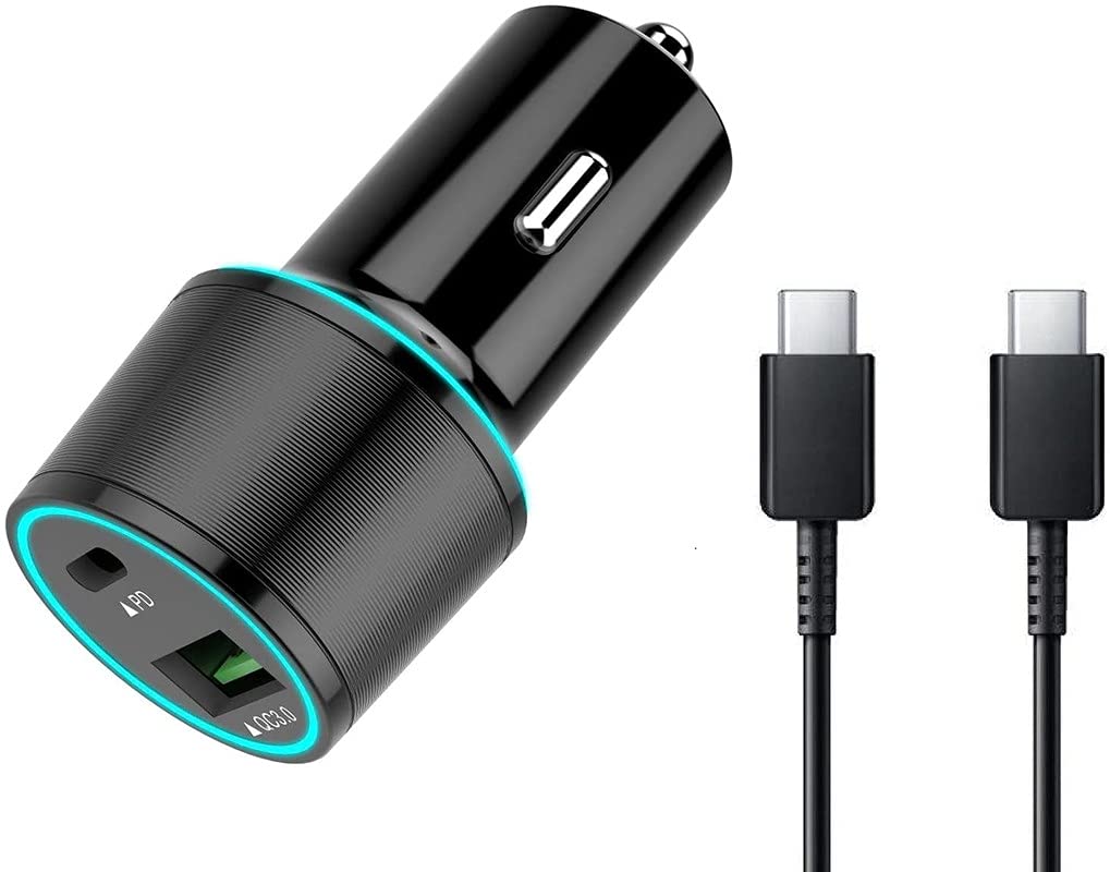 21W USB C Car Charger with PD 3.0 - Fast Charging Adapter for Samsung Galaxy Tab S6 Lite & Most USB-C Devices - Includes 3.3FT USB C to C Cable - Perfect for Road Trips & Daily Commute (Black)