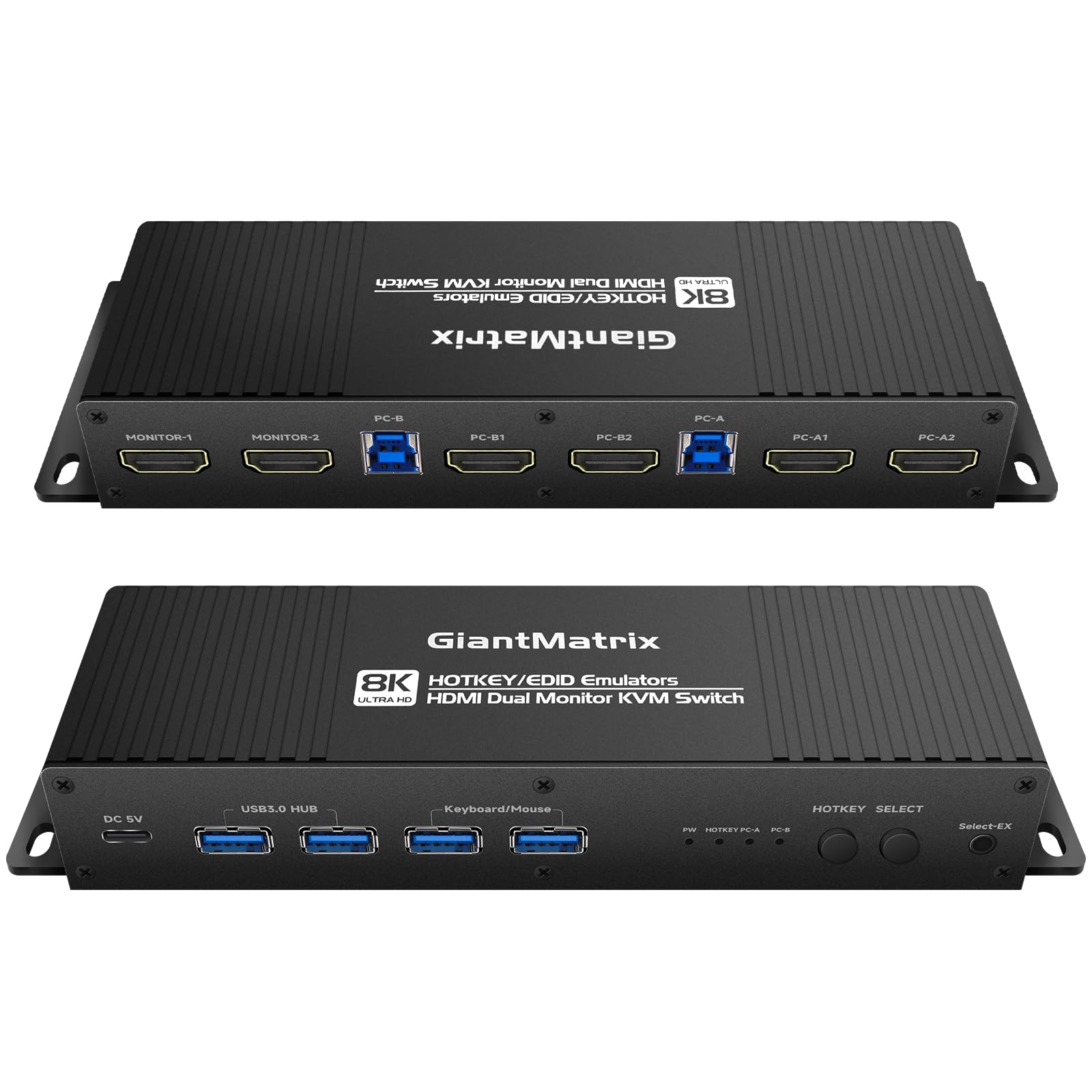 HDMI KVM Switch for 2 Monitors & 2 Computers - 4K 144Hz EDID Emulator with Hotkey Switching, Dual Monitor Support for Extended Display - Perfect for Gaming, Office & Multi-Task Setup