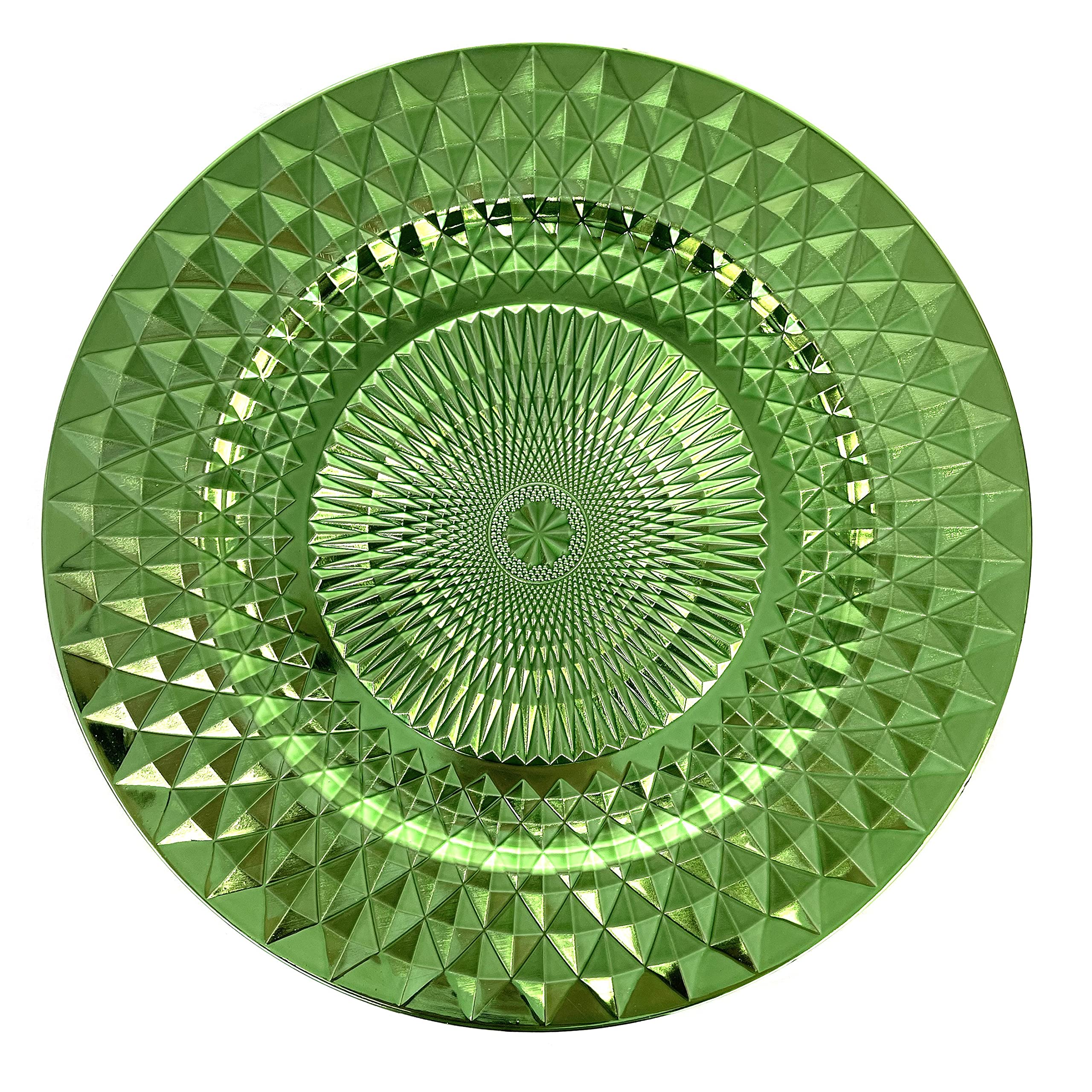 Premium 13-Inch 48-Pack Heavy Duty Plastic Diamond Pattern Charger Plates - Elegant Green (HD82405) for Wedding, Party & Holiday Table Decor