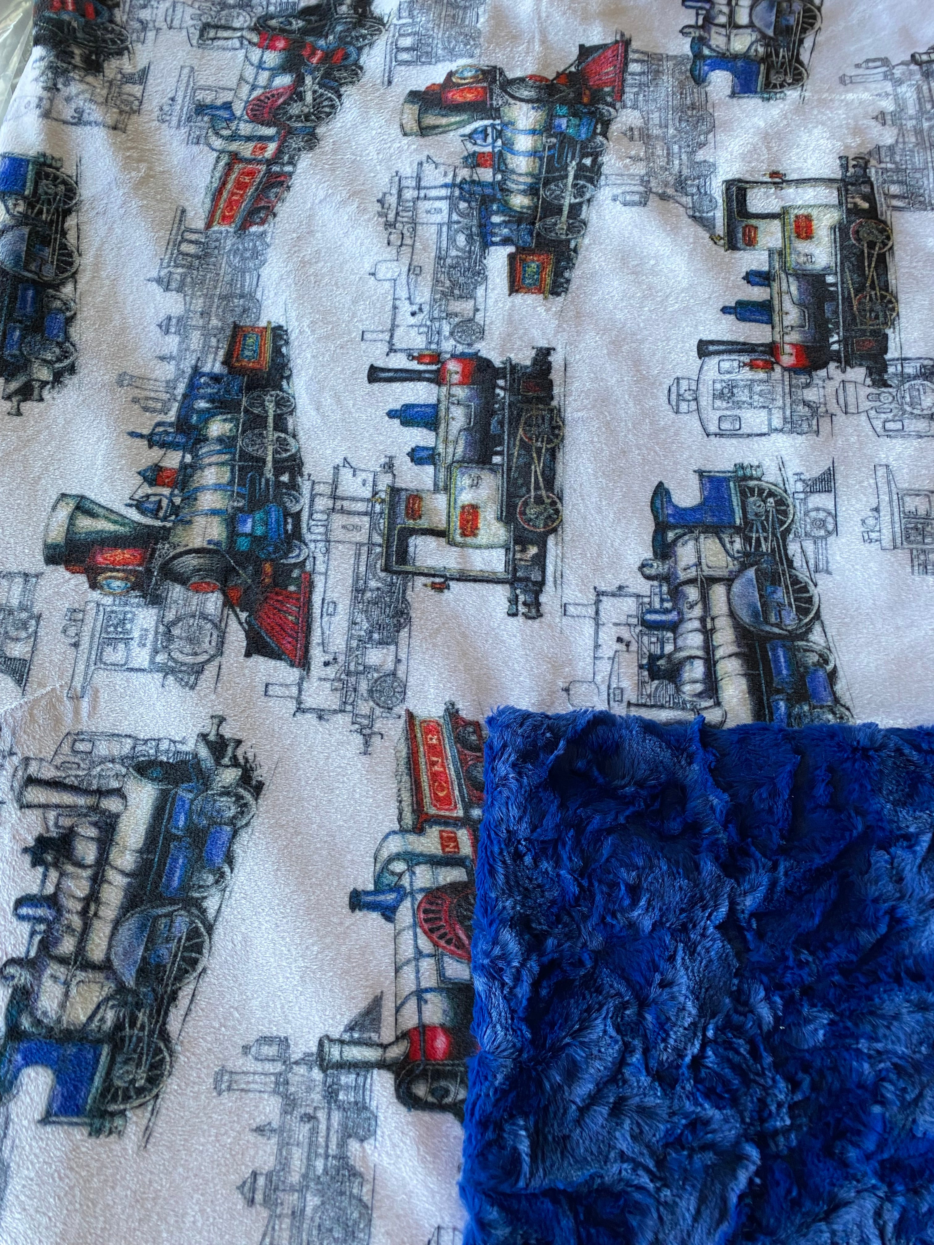 Locomotive Design Midnight Blue Marble Minky Blanket 53x63 - Soft Cozy Throw Blanket for Bed, Sofa & Travel - Perfect Gift for Train Lovers