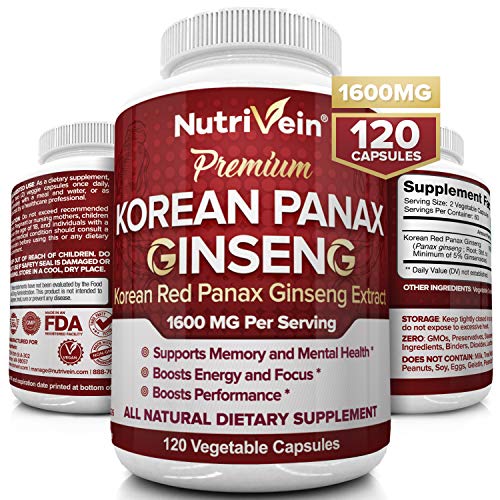 Premium Korean Red Panax Ginseng Supplement 1600mg - 120 Capsules - Natural Energy Booster for Vitality, Mental Clarity & Immune Support - Ideal for Athletes, Students & Busy Professionals