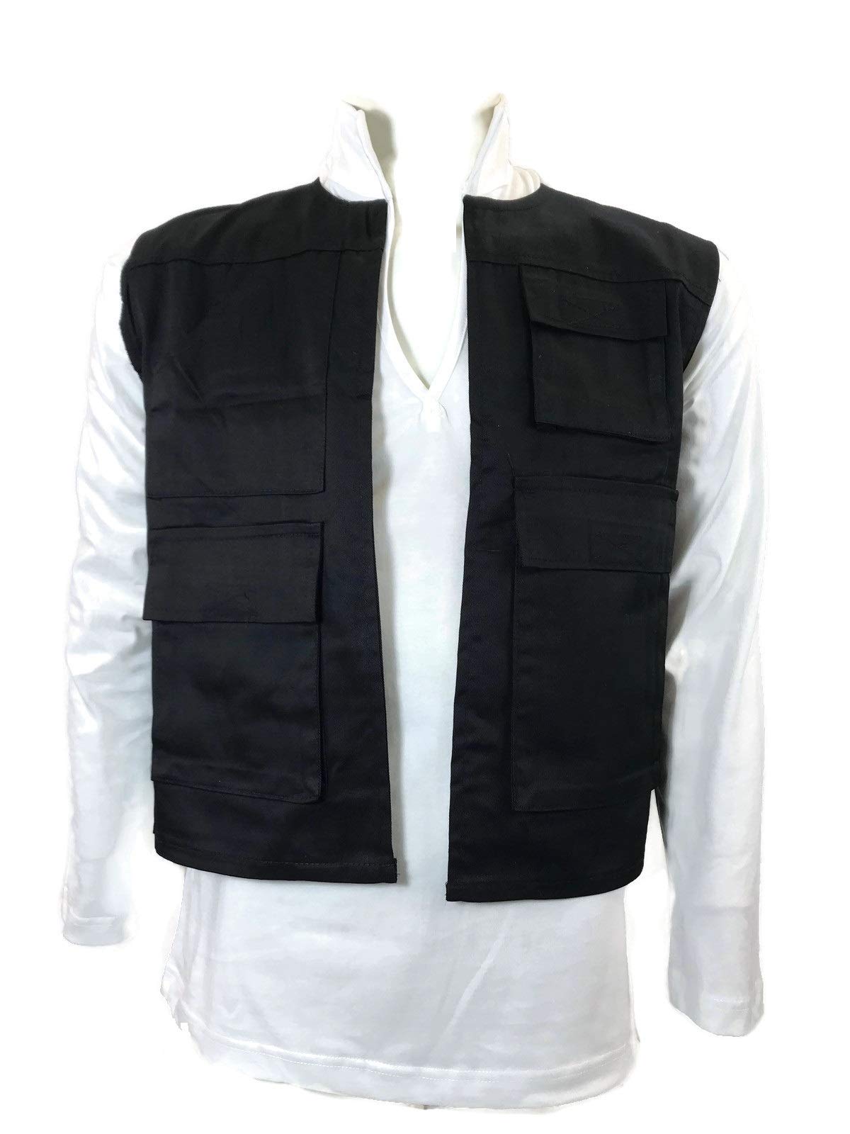 Star Wars Han Solo ANH Costume - Black Vest & White Long Sleeve Shirt Set for Cosplay, Halloween & Movie Reenactments