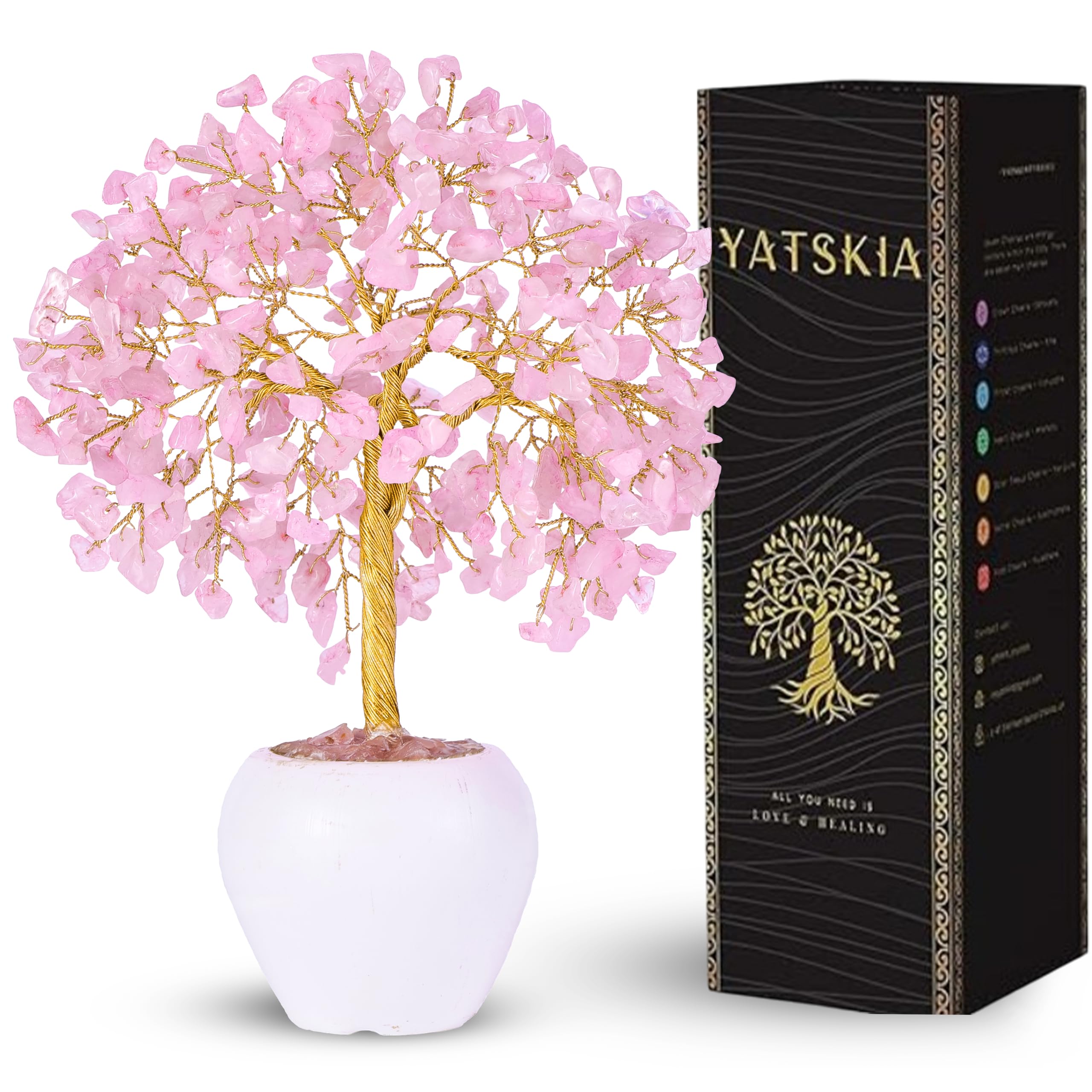 YATSKIA Rose Quartz Gemstone Tree - Healing Crystal Decor for Home & Office - Unique Birthday Gift for Women & Mom - Feng Shui Decor, Meditation & Spiritual Healing