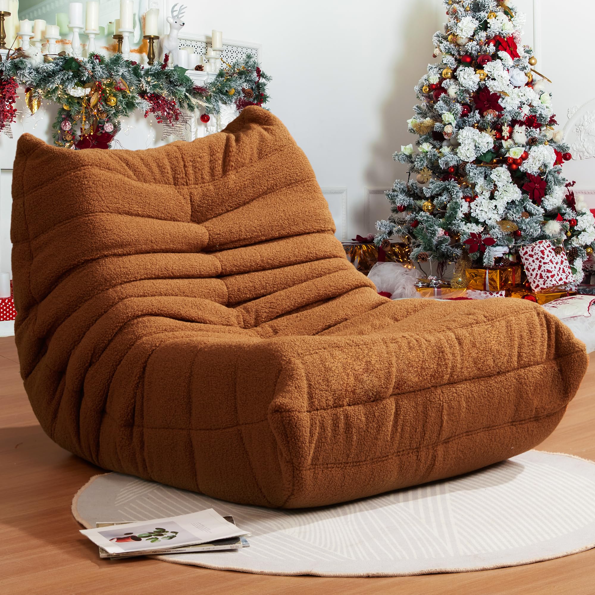 Hobestluk Giant Memory Foam Bean Bag Chair for Adults - Super Soft Faux Fur Oversized Lazy Sofa with Fireside Design, Brown Teddy - Perfect for Living Room, Bedroom, Dorm & Office Relaxation