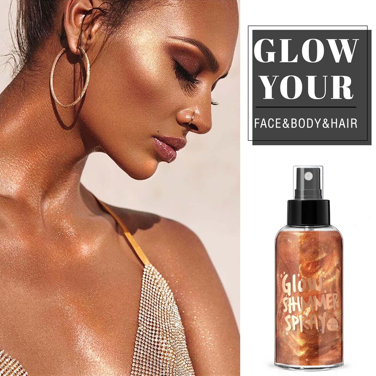 Bronze Body Glitter Spray - Shimmering Highlighter for Face, Hair & Body | Moisturizing Luminizer with Quick-Dry Formula | Perfect for Parties, Festivals & Night Out Glam Looks (#04)