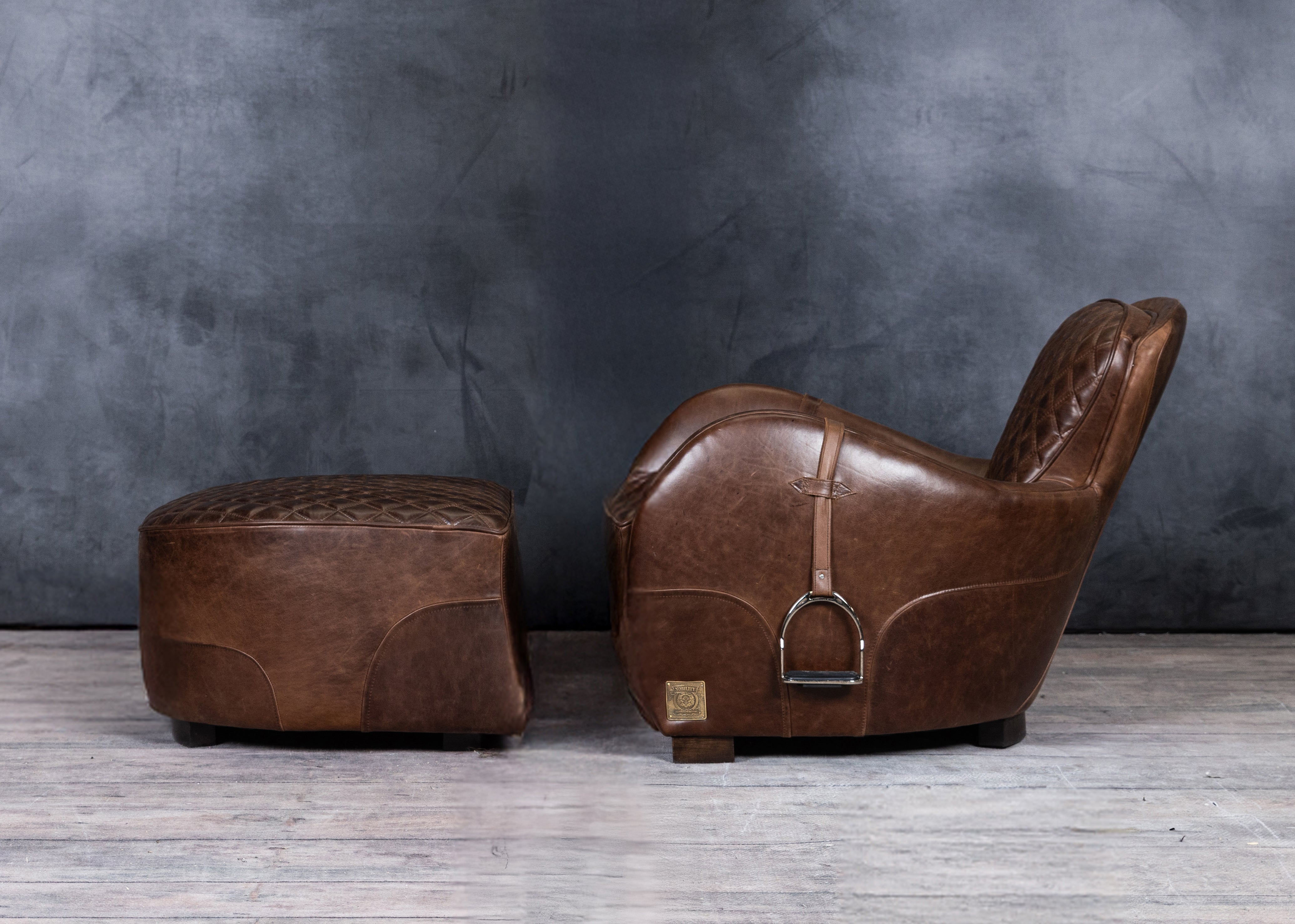 Premium Equestrian Leather Chair & Ottoman Set - Handcrafted Genuine Leather Living Room Seating for Home & Office - Perfect for Lounging, Relaxing & Decorating Your Space
