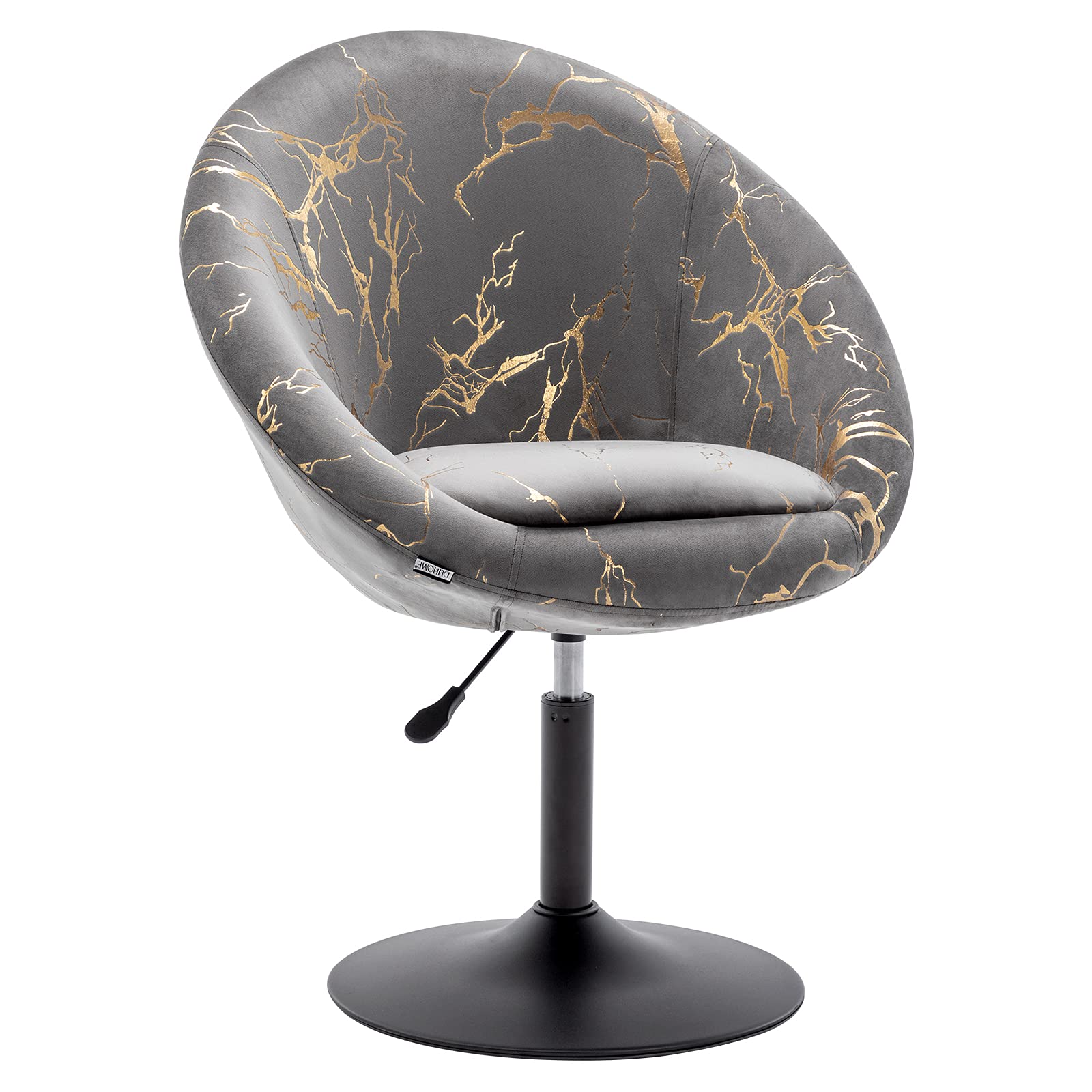 Modern Accent Swivel Chair - Adjustable Height Upholstered Vanity Makeup Salon Chair with Bronzing Fabric for Living Room, Lounge, Pub & Home Office - Grey