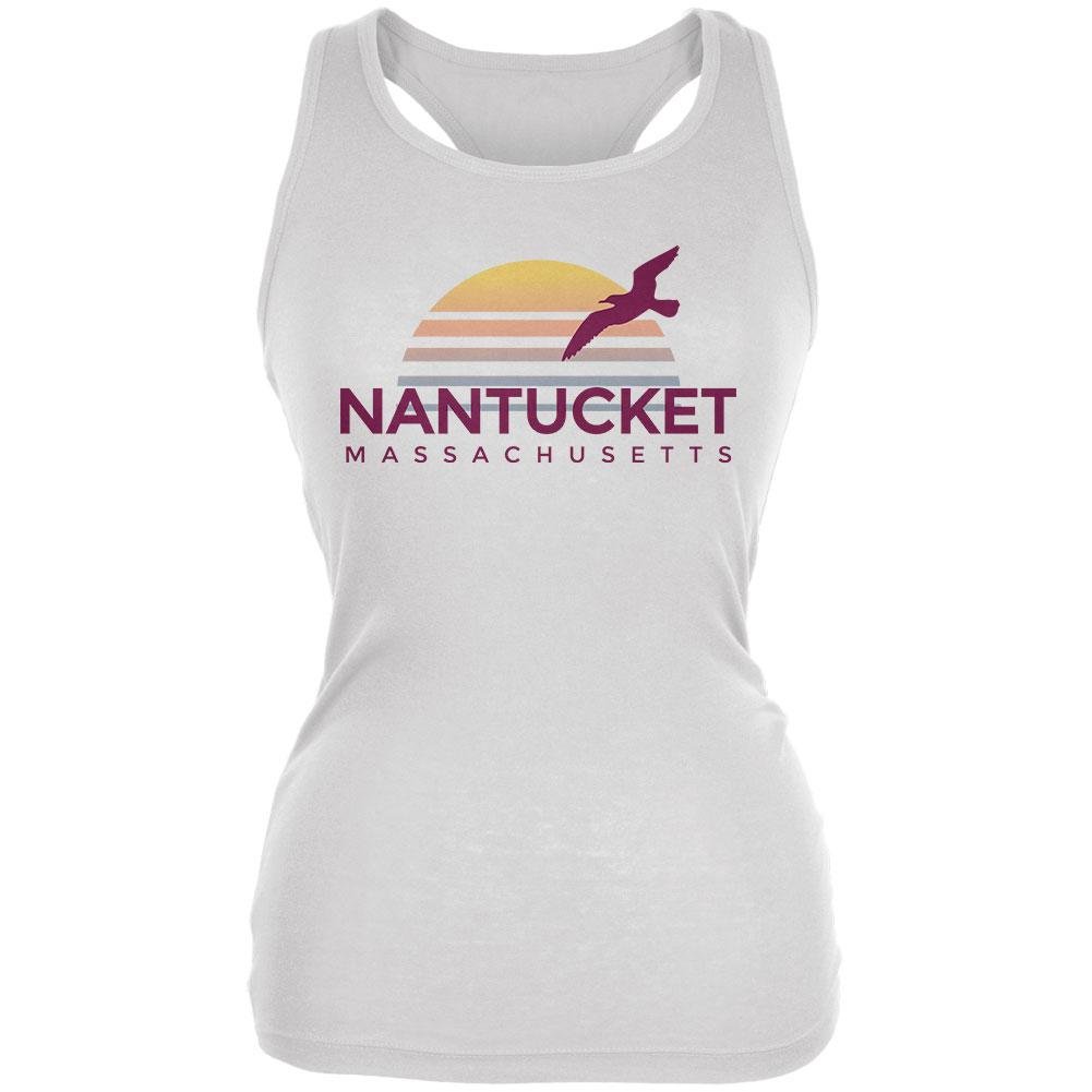 Nantucket Massachusetts Juniors Soft Beach Sun Tank Top - White, Medium | Perfect for Summer Vacations, Beach Trips & Casual Outings