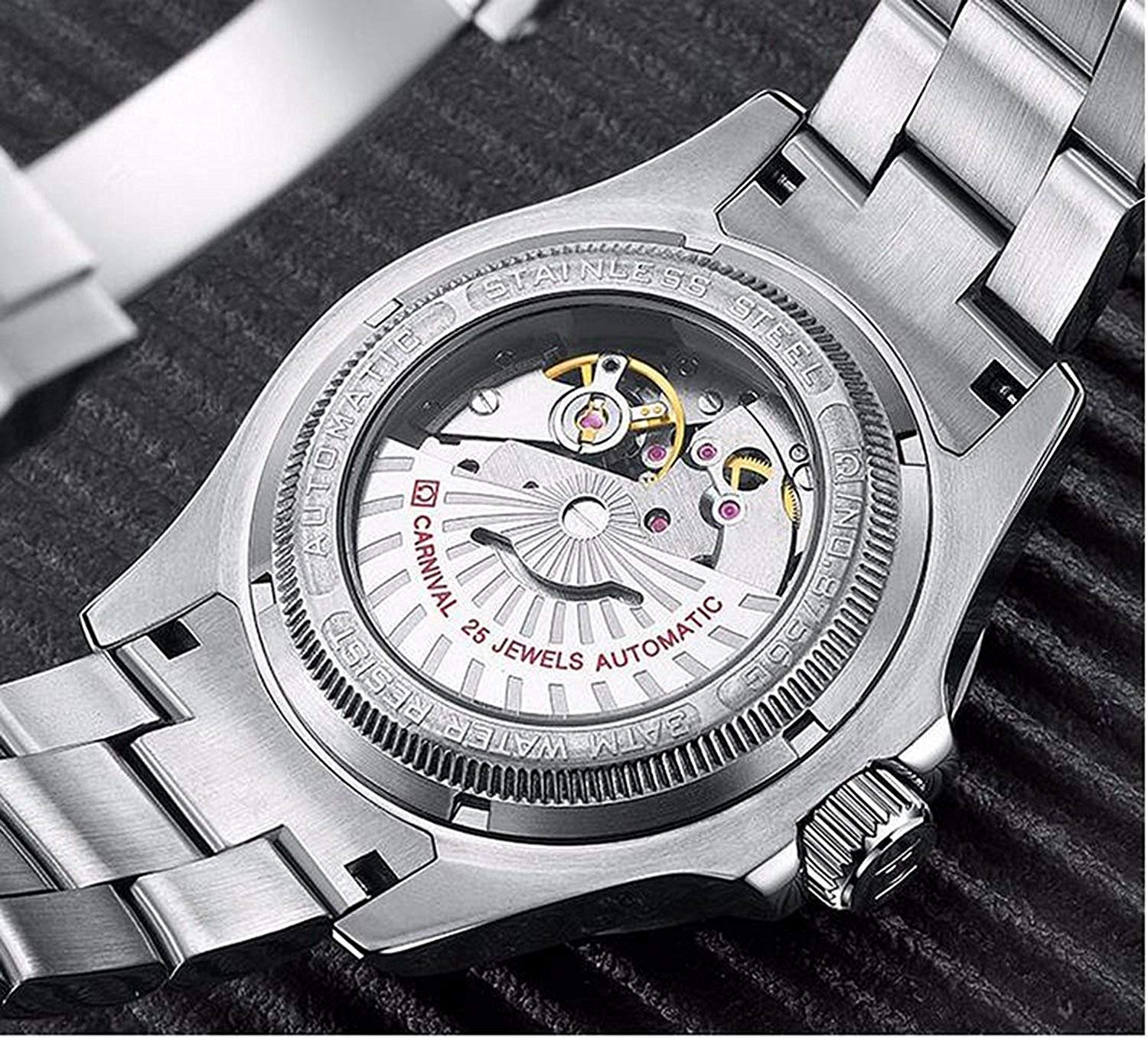 Carlien Men's Luxury GMT Automatic Mechanical Watch - Business, Sport & Diving - Luminous Sapphire Glass & Stainless Steel - Perfect for Office, Travel & Water Activities