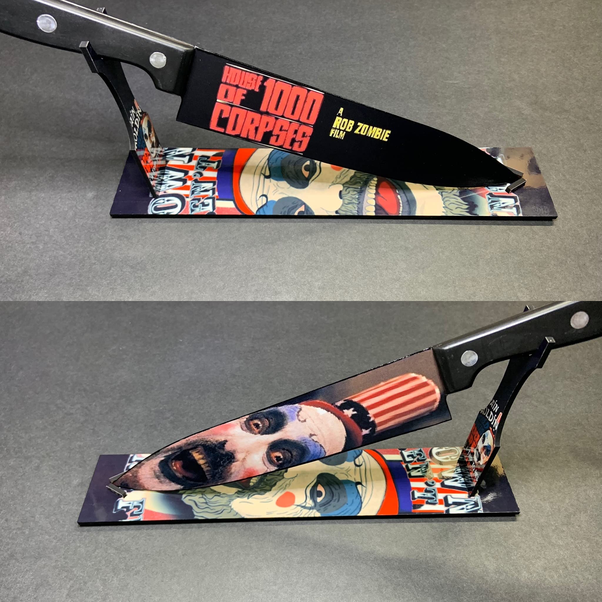 Captain Spaulding House of 1000 Corpses Themed Kitchen Knife Set with Sublimated Stand - Horror Movie Collector's Item for Halloween Decor & Cooking Enthusiasts