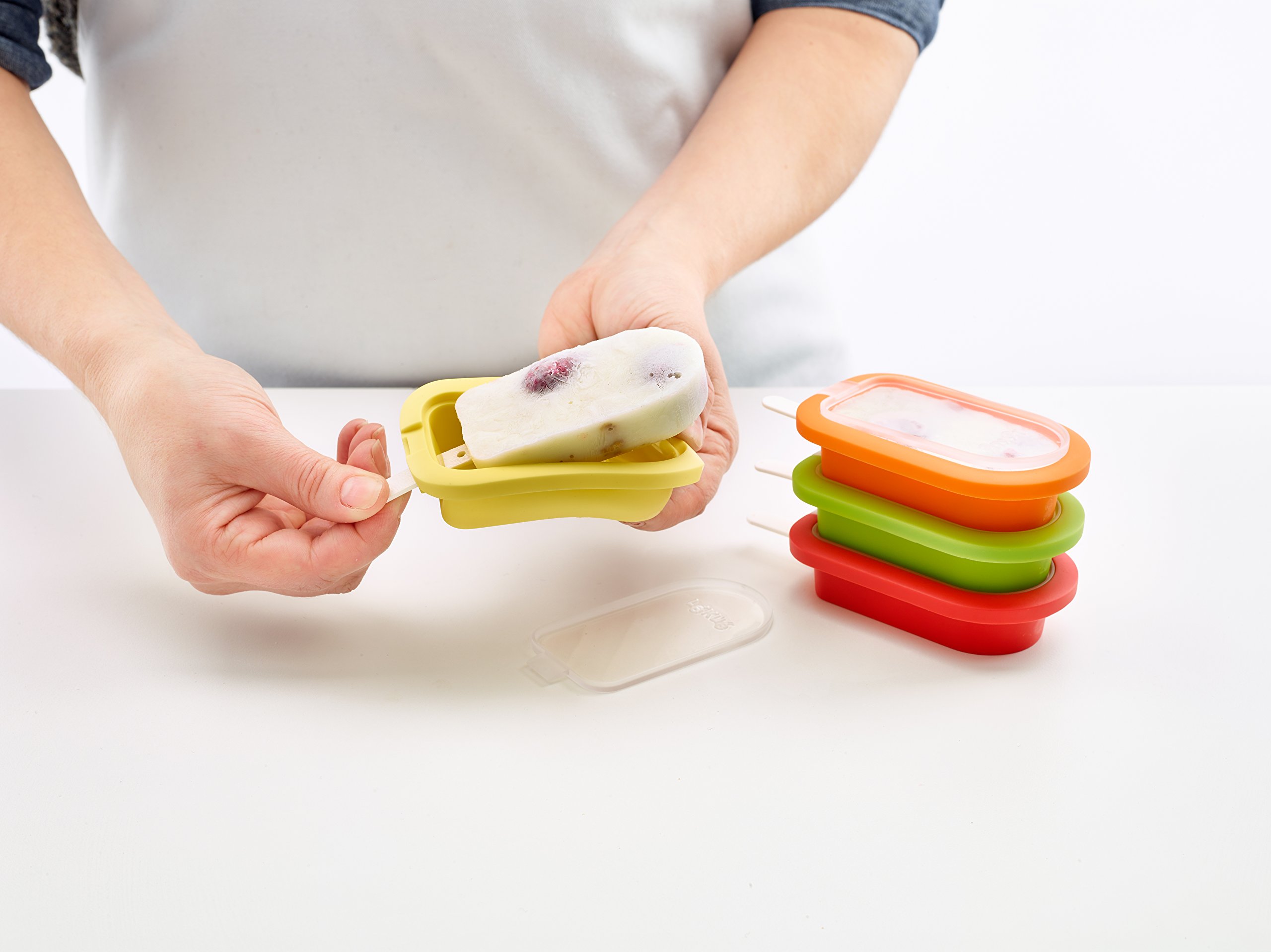 Lékué 4-Piece Stackable Popsicle Molds with Sticks & Lids | BPA-Free Platinum Silicone Ice Pop Maker for Homemade Frozen Treats | Easy Fill & Release, Dishwasher Safe & Reusable | Perfect for Summer Snacks, Kids Parties & Healthy Desserts