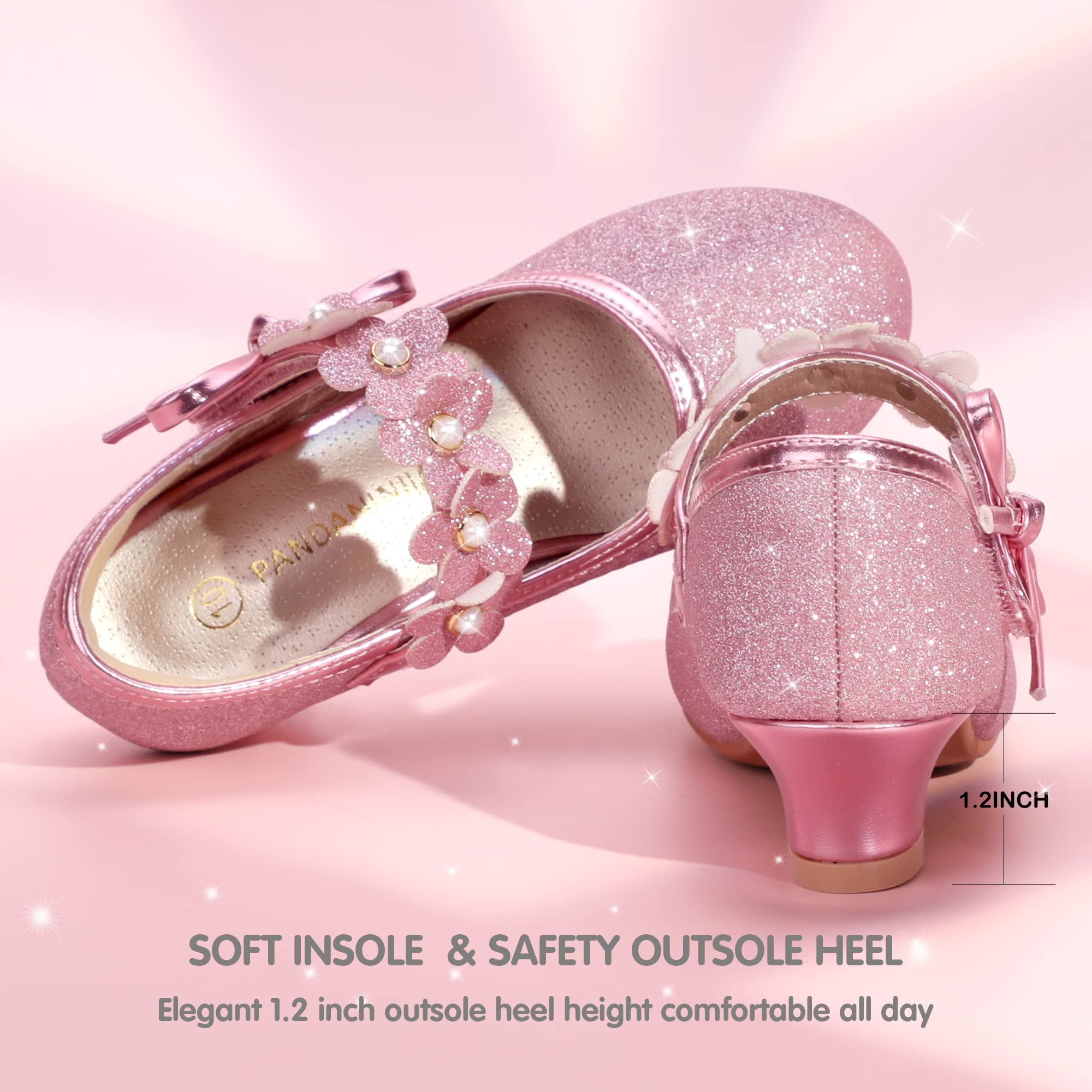 PANDANINJIA Girls Dress Shoes for Wedding & Party | Toddler Heels Pumps