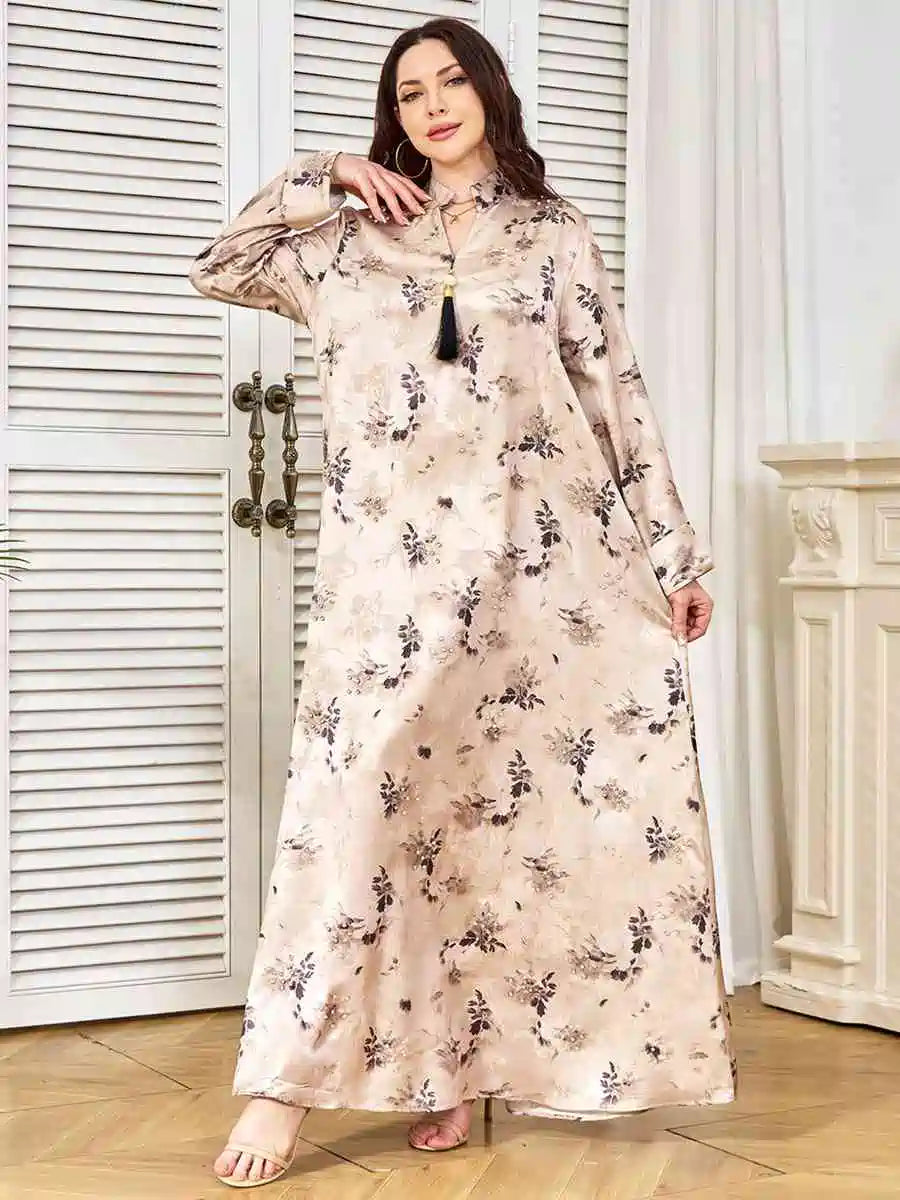 Elegant Hotfix Rhinestone Embroidery Tassel Kaftan Dress for Women - Perfect for Eid, Weddings & Special Occasions | Style #25375