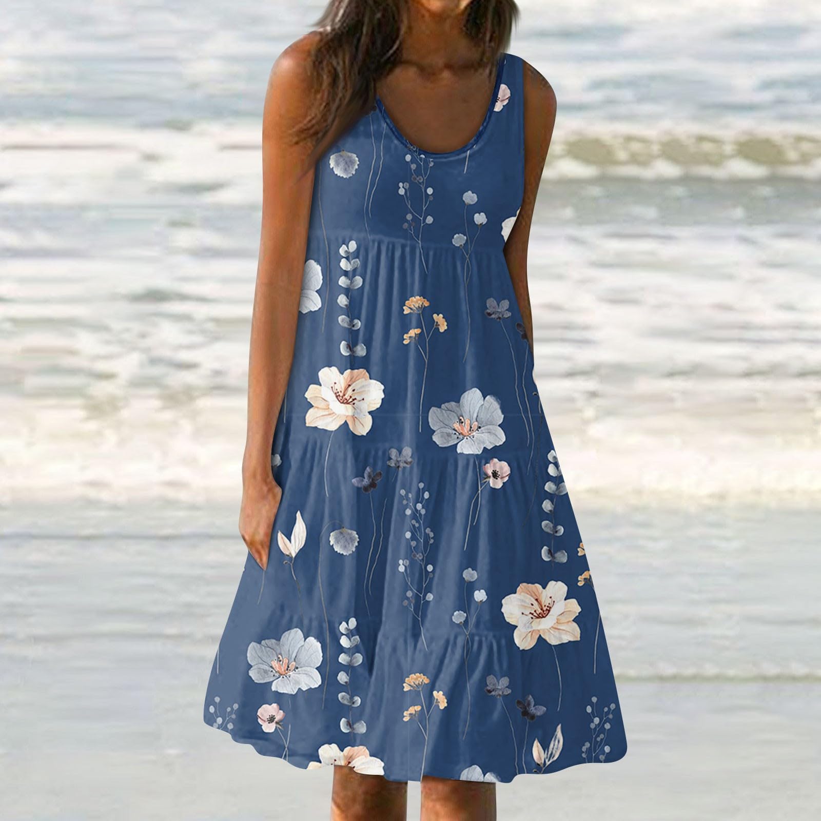 2024 Women's Summer Dresses - Casual Floral Sleeveless Sundress, Crew Neck Bodycon Tank Dress for Beach, Vacation & Outdoor Parties | Perfect for Poolside, Date Night & Summer Travel