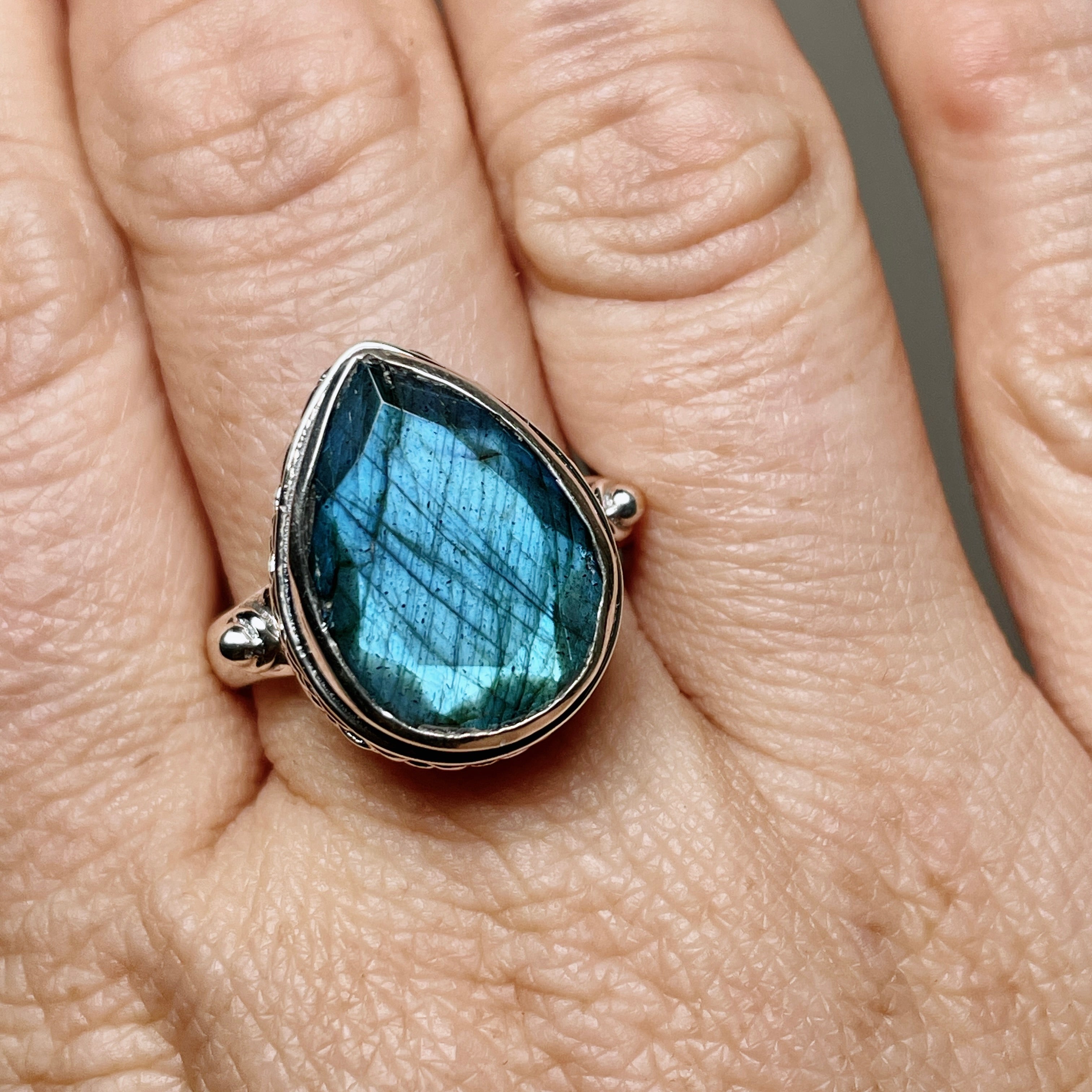 Labradorite Faceted Teardrop Ring in Sterling Silver - Elegant Gemstone Jewelry for Women | Perfect for Weddings, Parties & Special Occasions