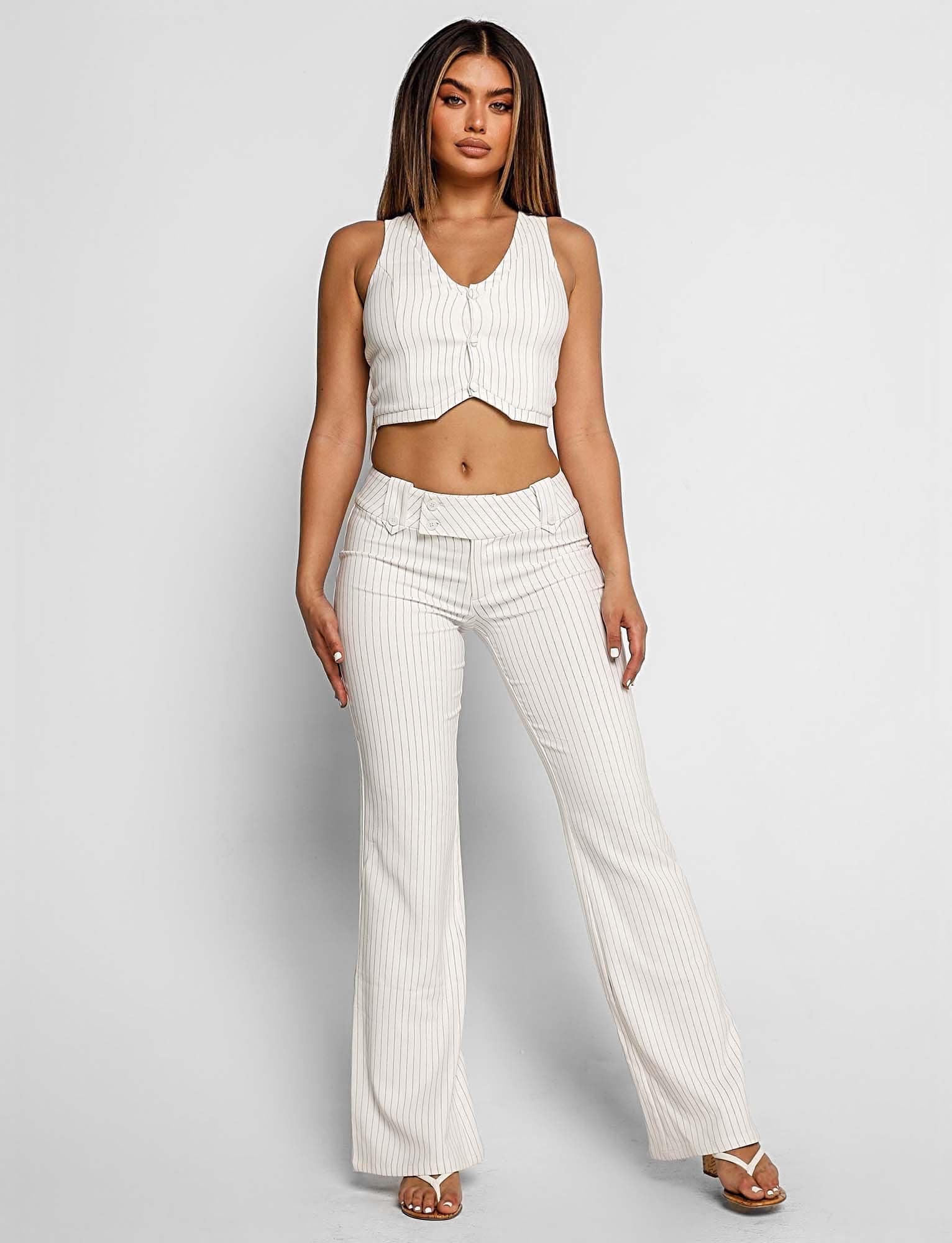 Stylish KITTIE PANT WHITE PINSTRIPE Women's Fashion Trousers - Perfect for Office Wear, Casual Outfits & Special Occasions