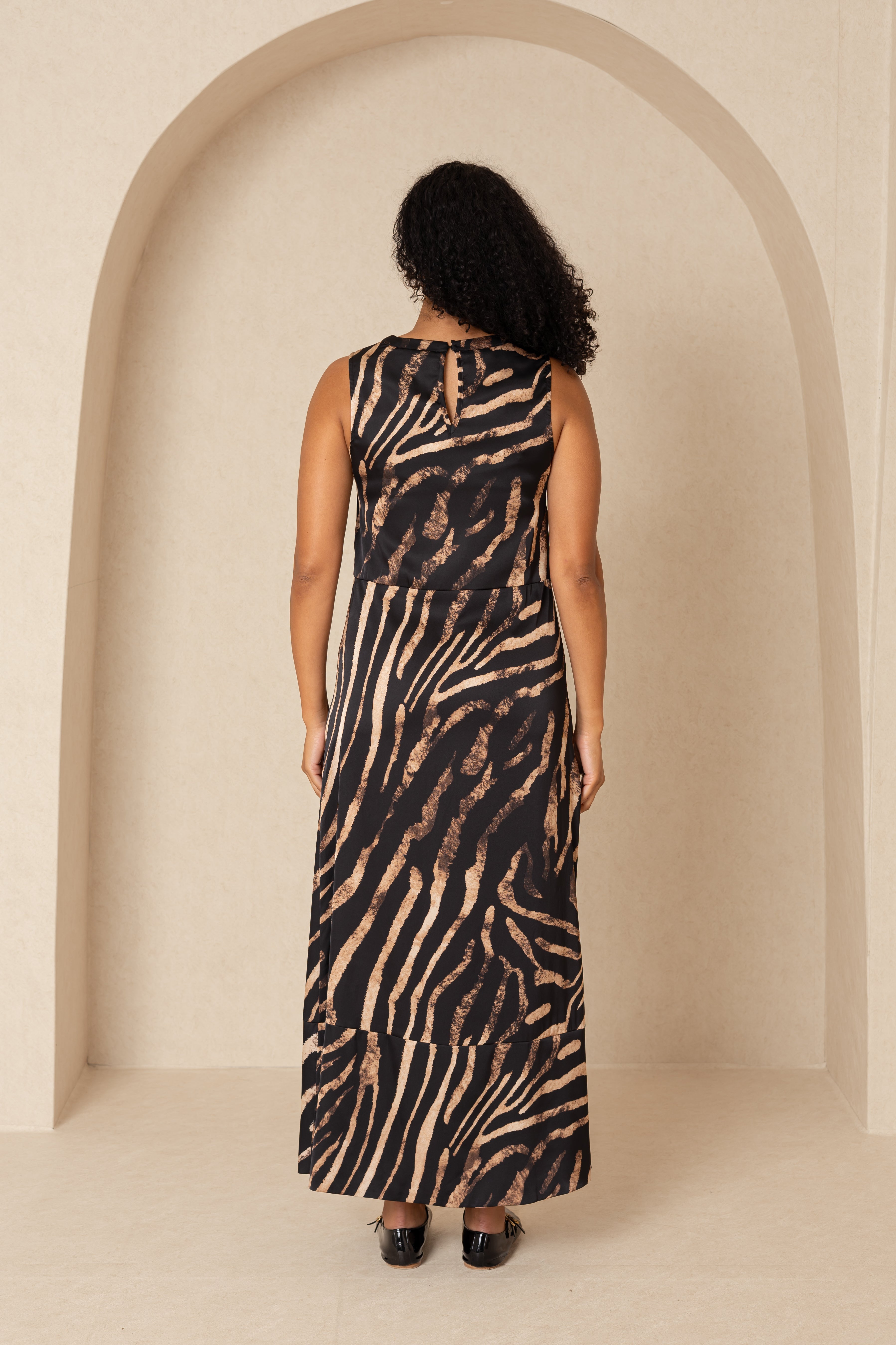 Stylish Brown Printed Slip Jumper Dress - Women's Casual Boho Chic Loungewear for Home & Outings
