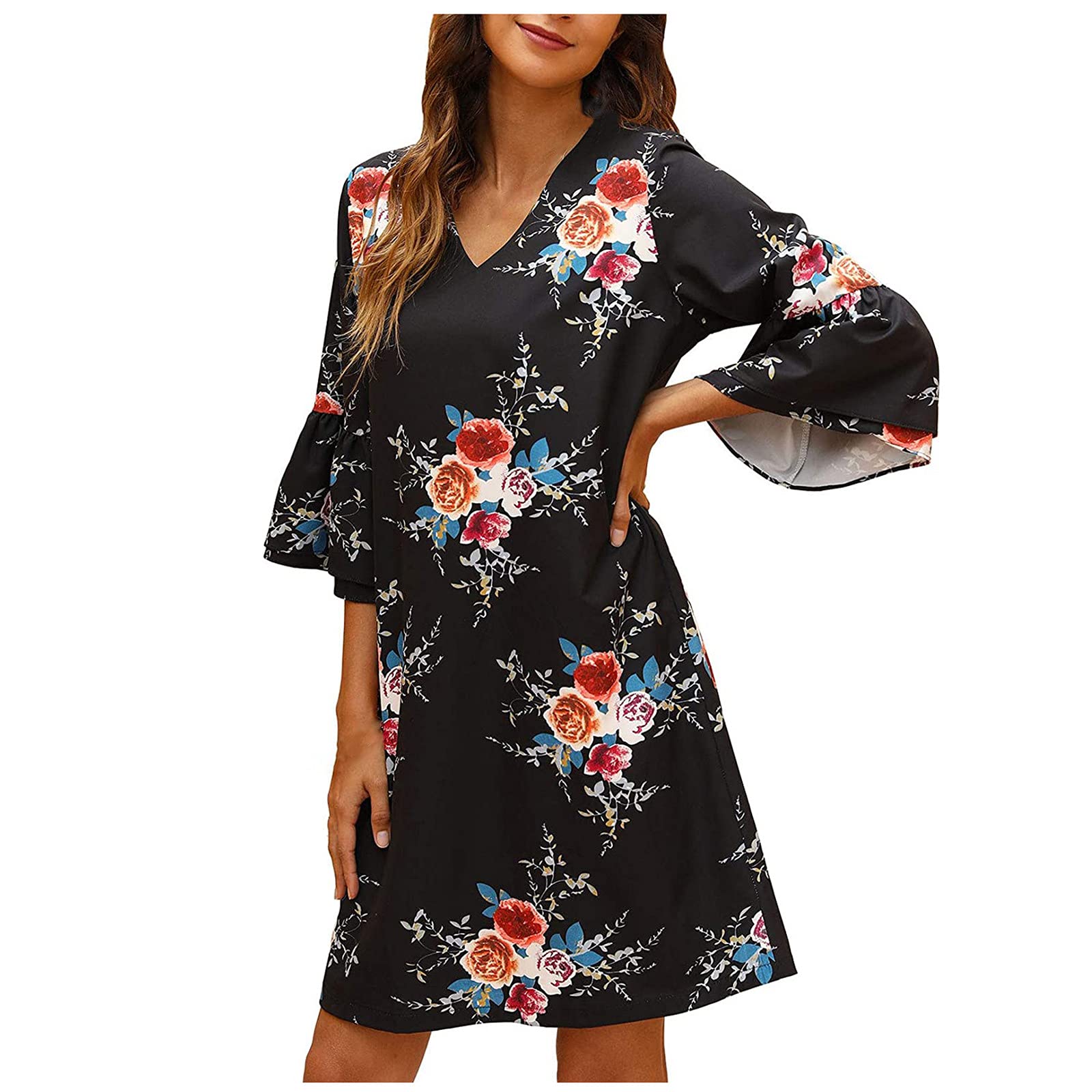 Women's Summer Bohemian Beach Dress with Split Hem, Sleeve & Button Neck - Perfect for Beach Vacations, Weddings & Casual Outings