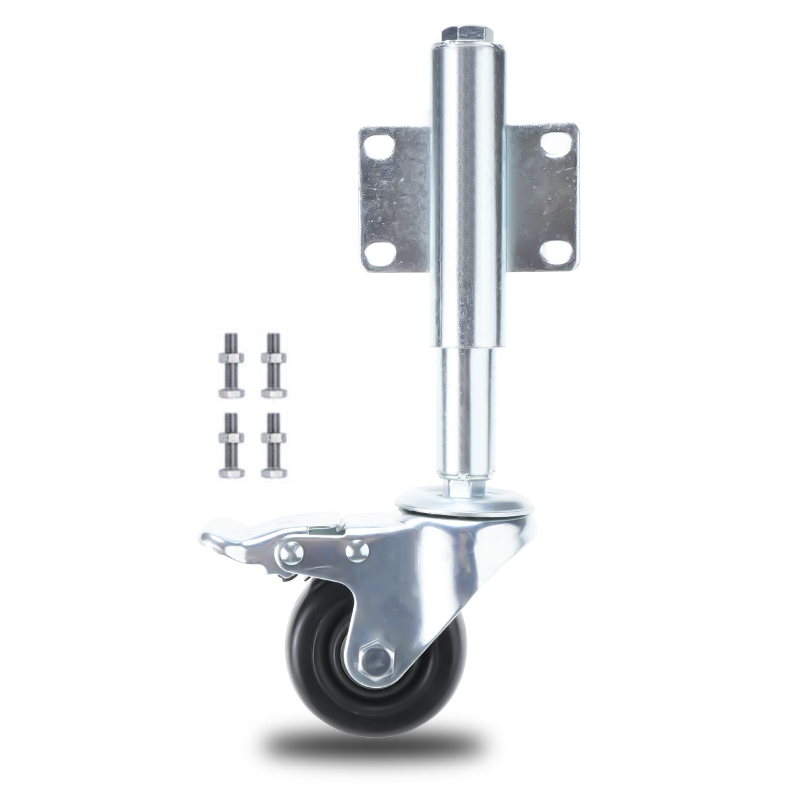 Heavy Duty 4 Inch Spring Loaded Swivel Caster Wheels with Brake - 240 lbs Capacity Retractable Gate Casters for Industrial Equipment, Workbenches, and Furniture Movers | NORJIN
