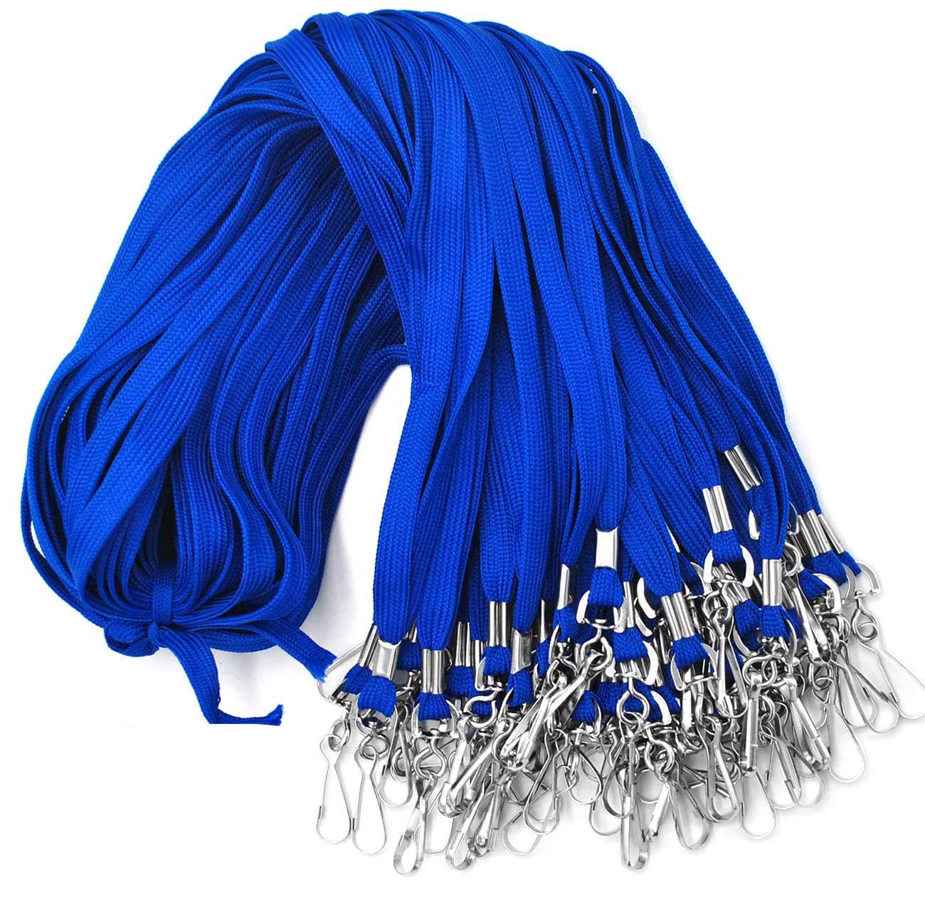 Beebel 100 Pack Blue Lanyards with Swivel Hook - ID Badge Holder for Office & Events