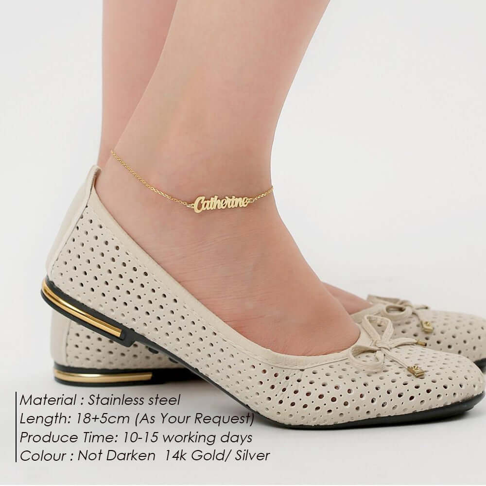 14K Gold Plated Custom Name Anklet Chain - Personalized Adjustable Ankle Bracelet for Women | CXT22 | Perfect for Gifts, Beach Wear & Everyday Fashion