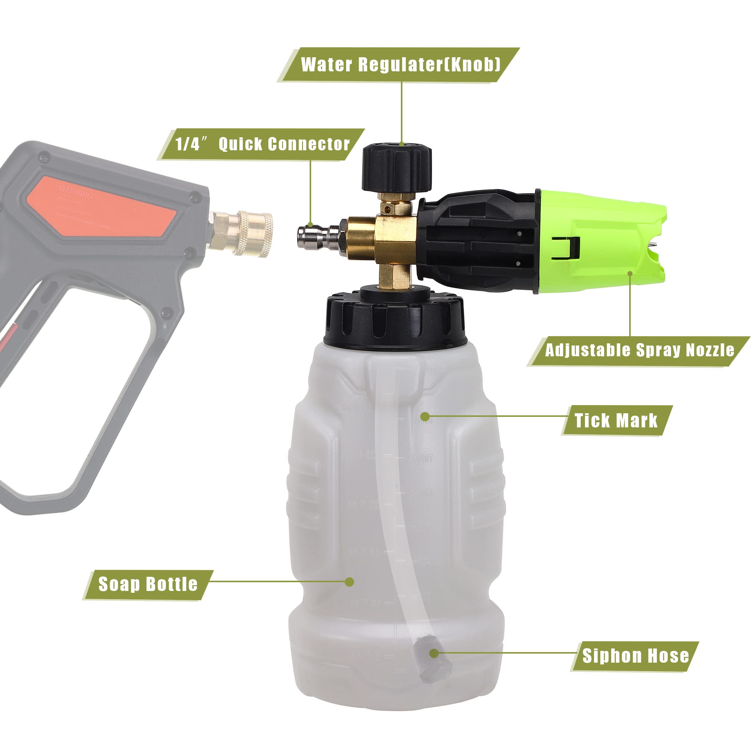 RIDGE WASHER Pressure Washer Gun with Foam Cannon & Snow Foam Lance - 1/4 Inch Quick Connect Foam Gun Kit (1 Liter) - Power Washer Accessory for Car Washing, Driveway Cleaning & Outdoor Surfaces