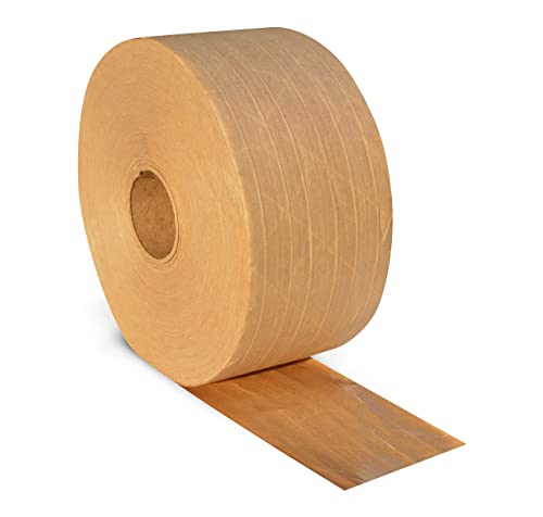 Gummed Packing Tape - Water Activated Adhesive Tape Roll, 3 Inch x 450 Feet, Kraft Brown (320 Pack) - Perfect for Shipping Boxes, Moving & Secure Packaging