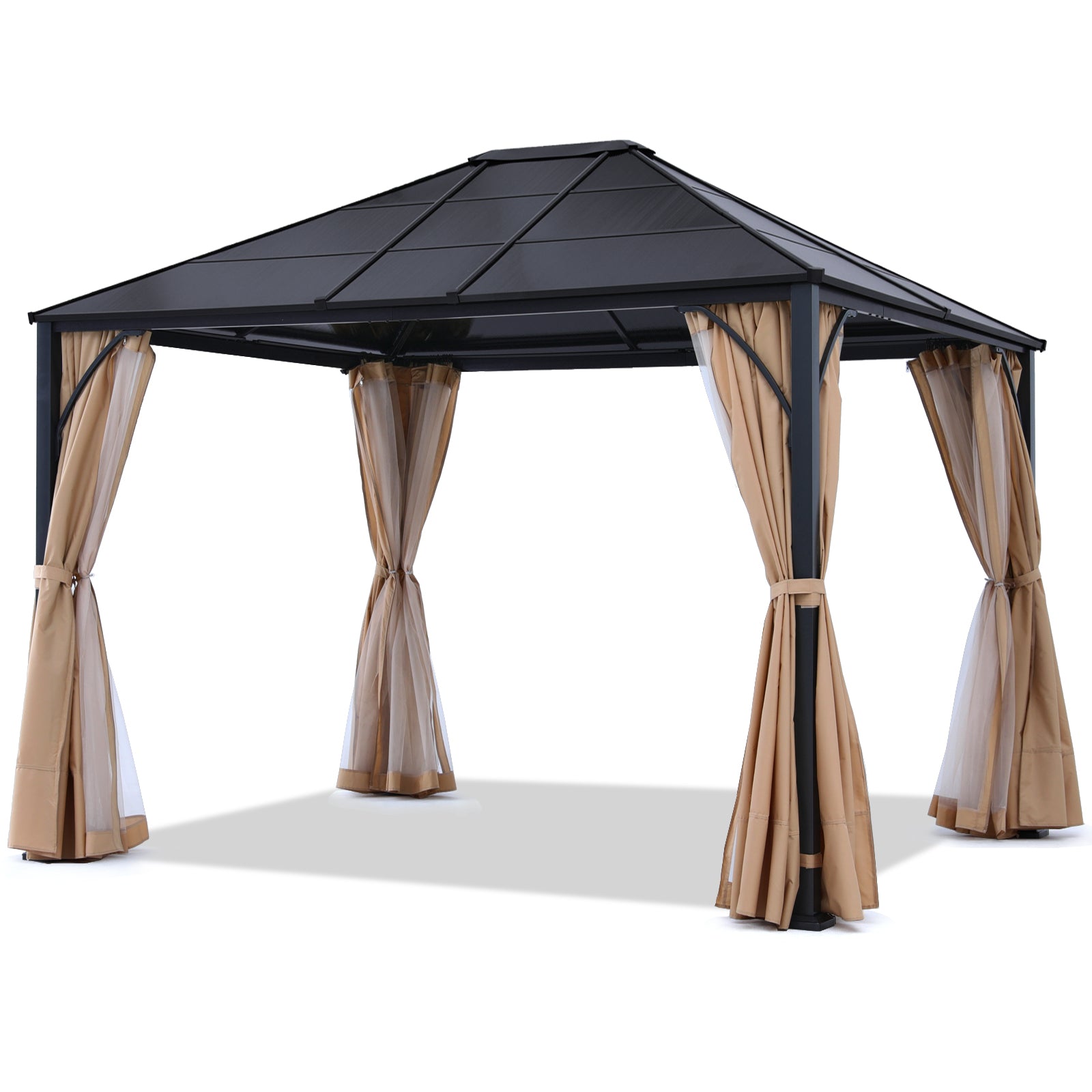 ABCCANOPY Outdoor Hardtop Metal Permanent Gazebo with Curtain & Netting - Weatherproof Patio Canopy for Backyard, Garden, and Poolside Relaxation