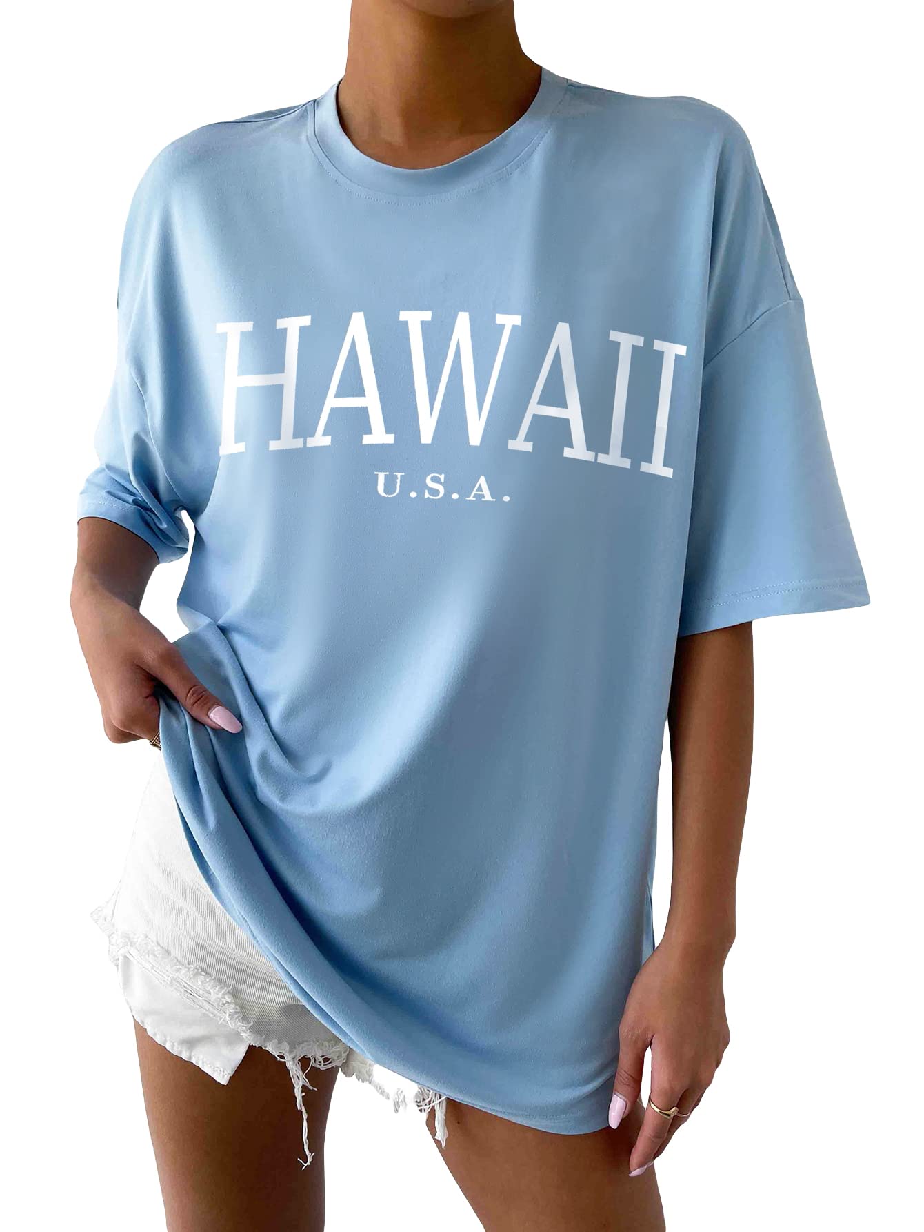SOLY HUX Women's Oversized Short Sleeve Graphic T-Shirt - Casual Summer Tee Top for Streetwear, Lounge & Vacation Outfits