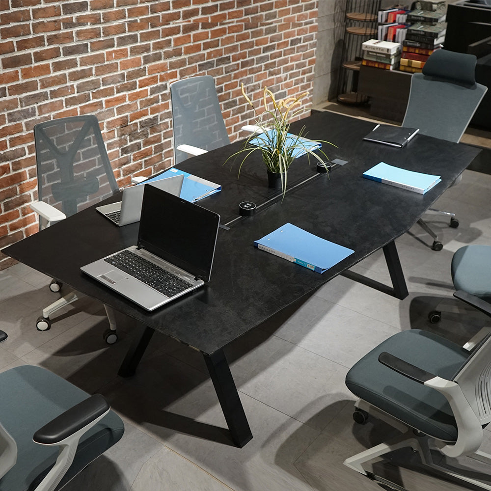 Premium DOLAN 2.4M Boardroom Meeting Table - Black Concrete Finish for Professional Office & Conference Room Settings