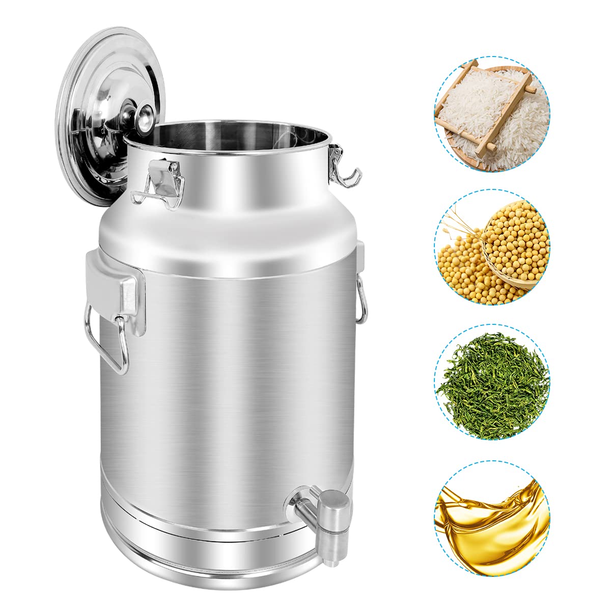 Premium 304 Stainless Steel 20L (5.25 Gallon) Milk Can with Spigot & Airtight Lid - Heavy Duty Food Grade Pail for Milk, Wine, Beer, and Beverage Storage - Ideal for Dairy Farms, Home Brewing, and Commercial Use