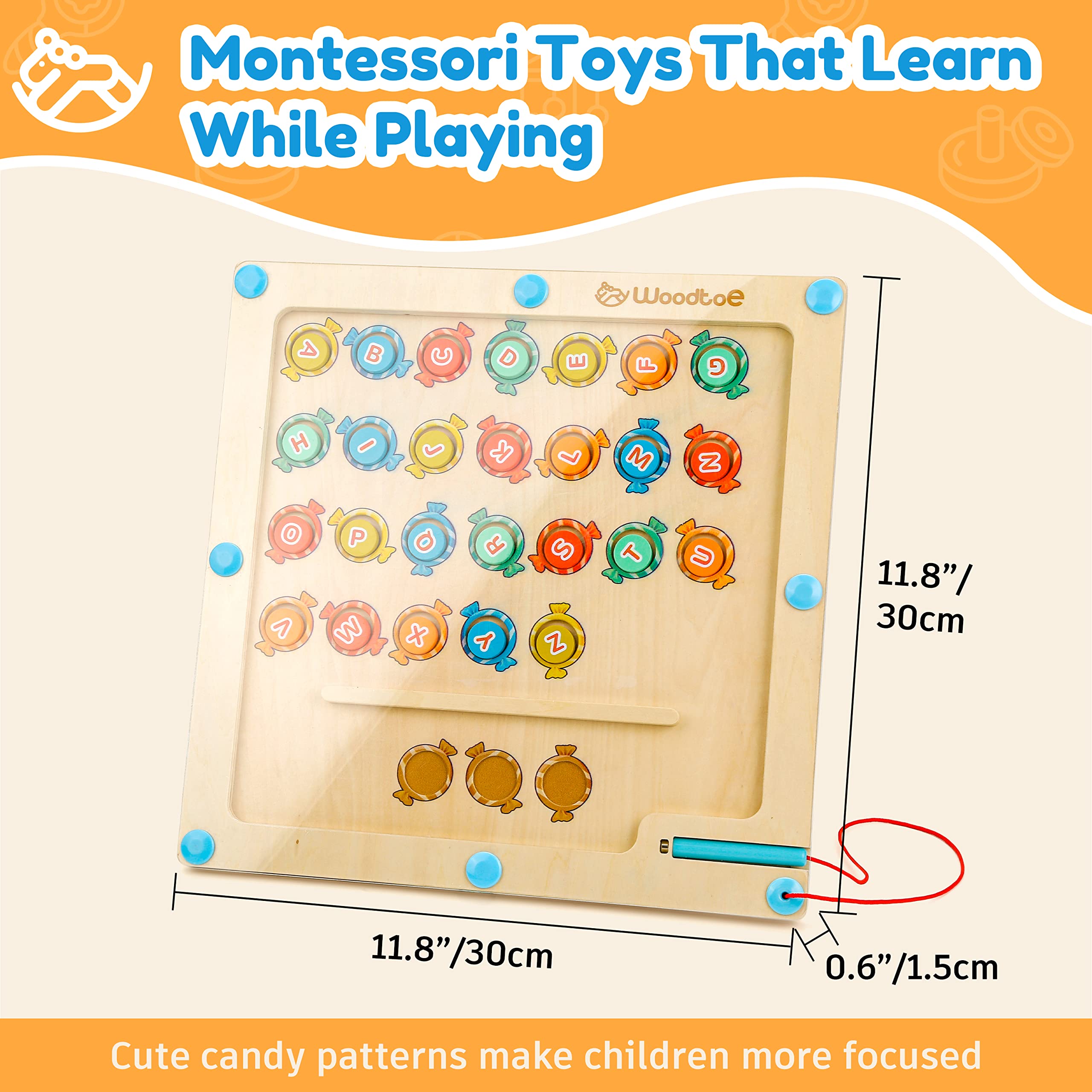 Magnetic Alphabet Maze Board - Montessori Wooden Learning Toy for Toddlers Ages 3-6 | ABC Letter Recognition & Fine Motor Skills Development | Sensory Travel Educational Game for Boys & Girls | Perfect for Car Rides, Classroom & Homeschool Activities