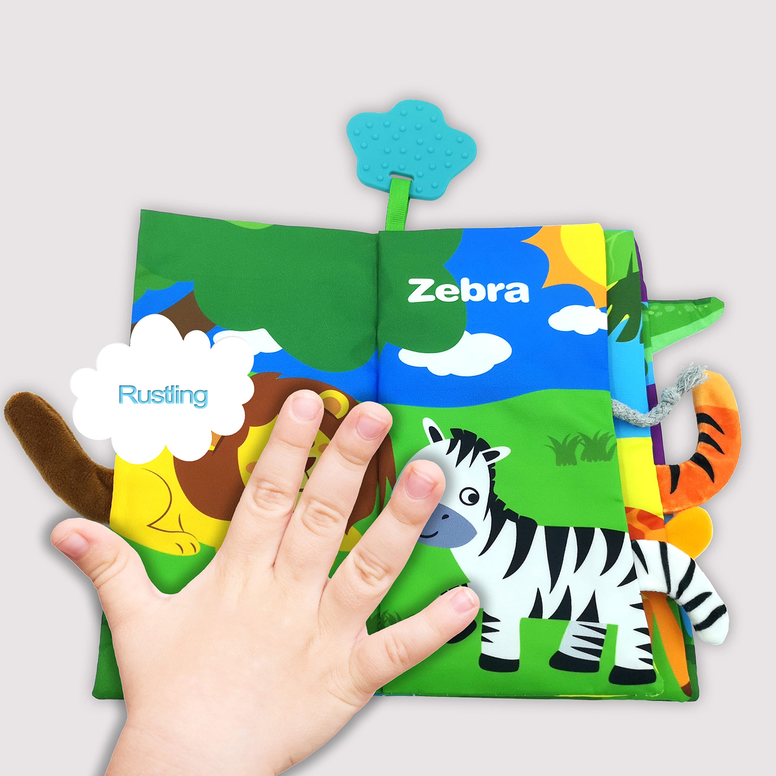 Soft Crinkle Infant Unbreakable Baby Books for 0-6 Months - Vivid Animal Tail Teething & Tummy Time Toys - Early Touch Feel Sensory Book for Newborn Essentials - Perfect for Playtime, Learning & Developmental Stimulation