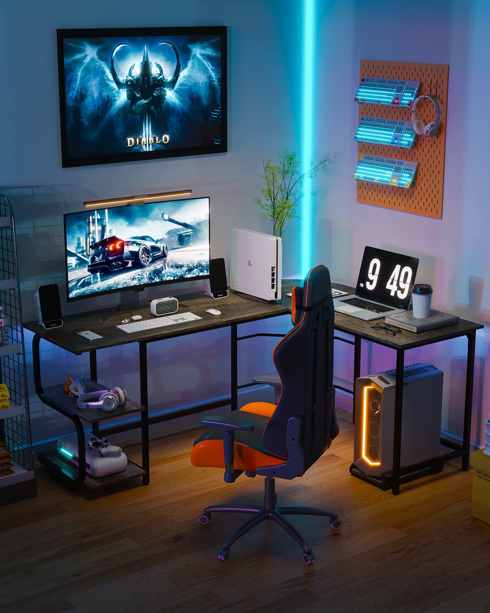 Teraves 69 Inch Reversible L-Shaped Desk with Large Surface & Storage Shelves - Sturdy Corner Computer Desk for Home Office, Gaming & Workstation | Perfect for Small Spaces & Multi-Monitor Setups