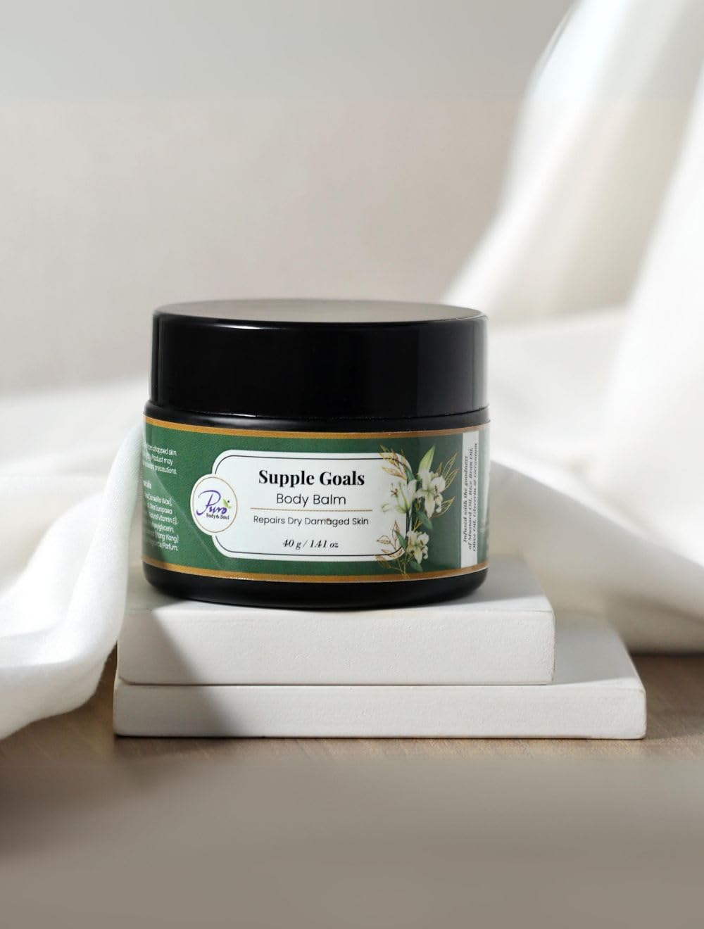 Puro Body & Soul Sandalwood Body Balm for Dry Skin & Cracked Heels - Moisturizing Healing Treatment, 40g Jar - Perfect for Nighttime Skincare & Foot Care Routine