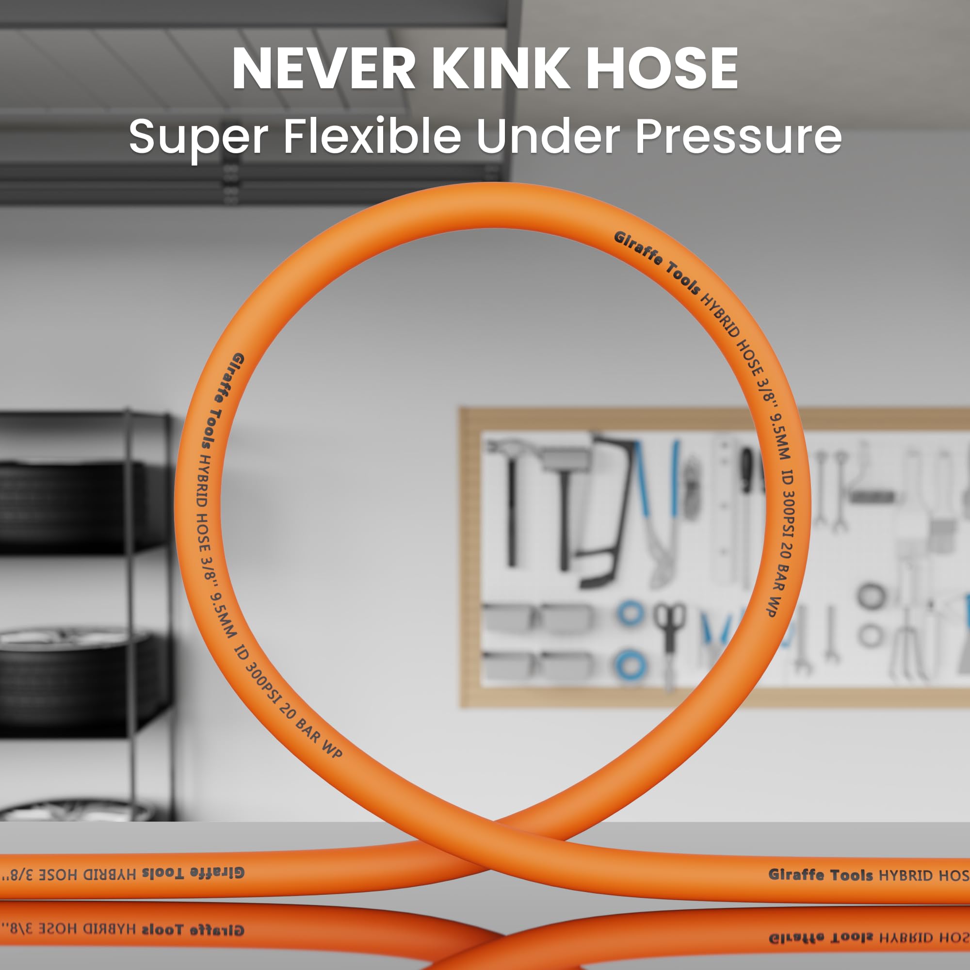25ft Heavy Duty Rubber Air Hose with Retractable Steel Reel - 3/8 in. x 25 FT Hybrid Pneumatic Hose, Auto Rewind 300PSI Wall Mount for Garage, Workshop & Industrial Use