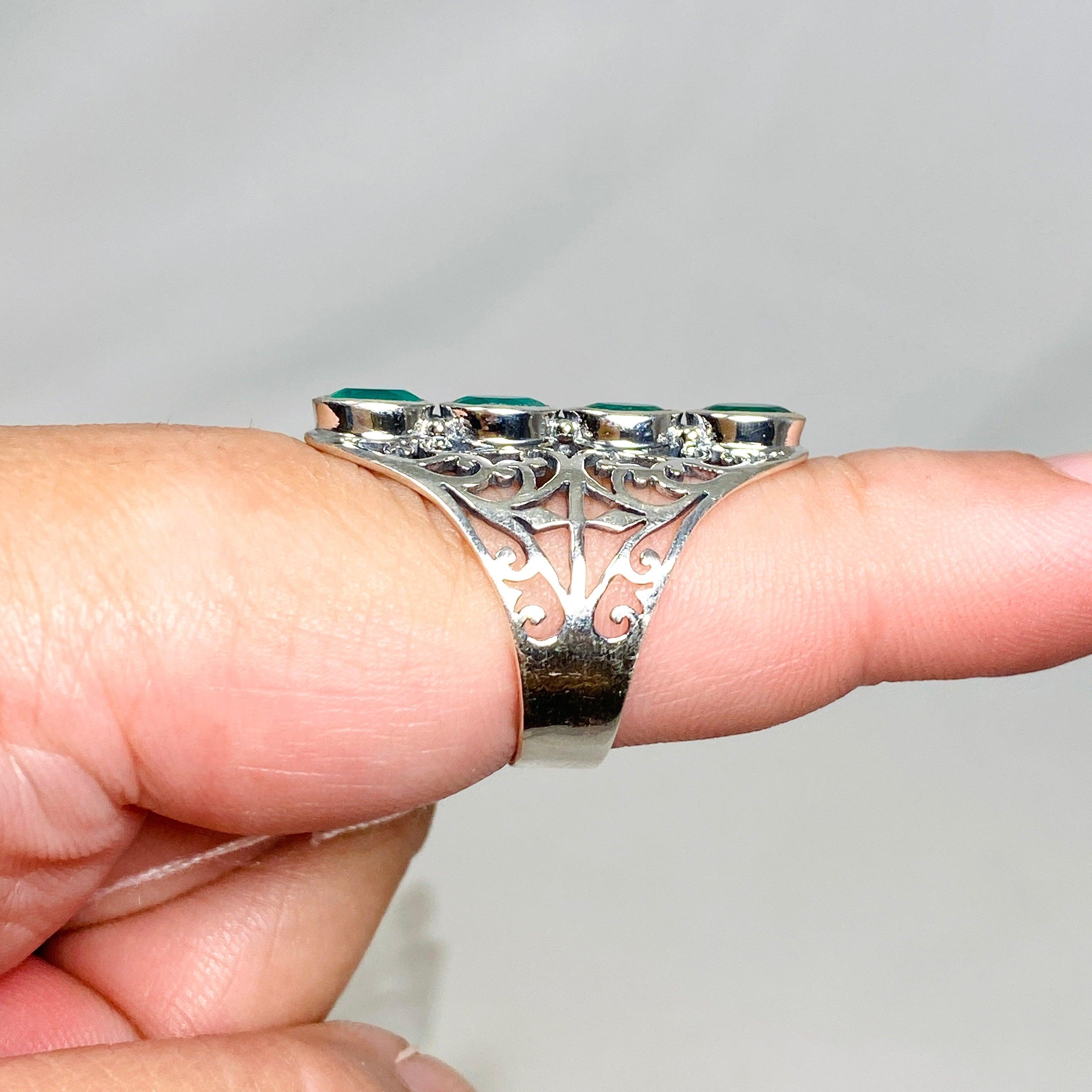 Green Chalcedony Faceted Multi-Stone Filigree Ring R3608 – Elegant Jewelry for Women, Perfect for Weddings, Parties & Special Occasions