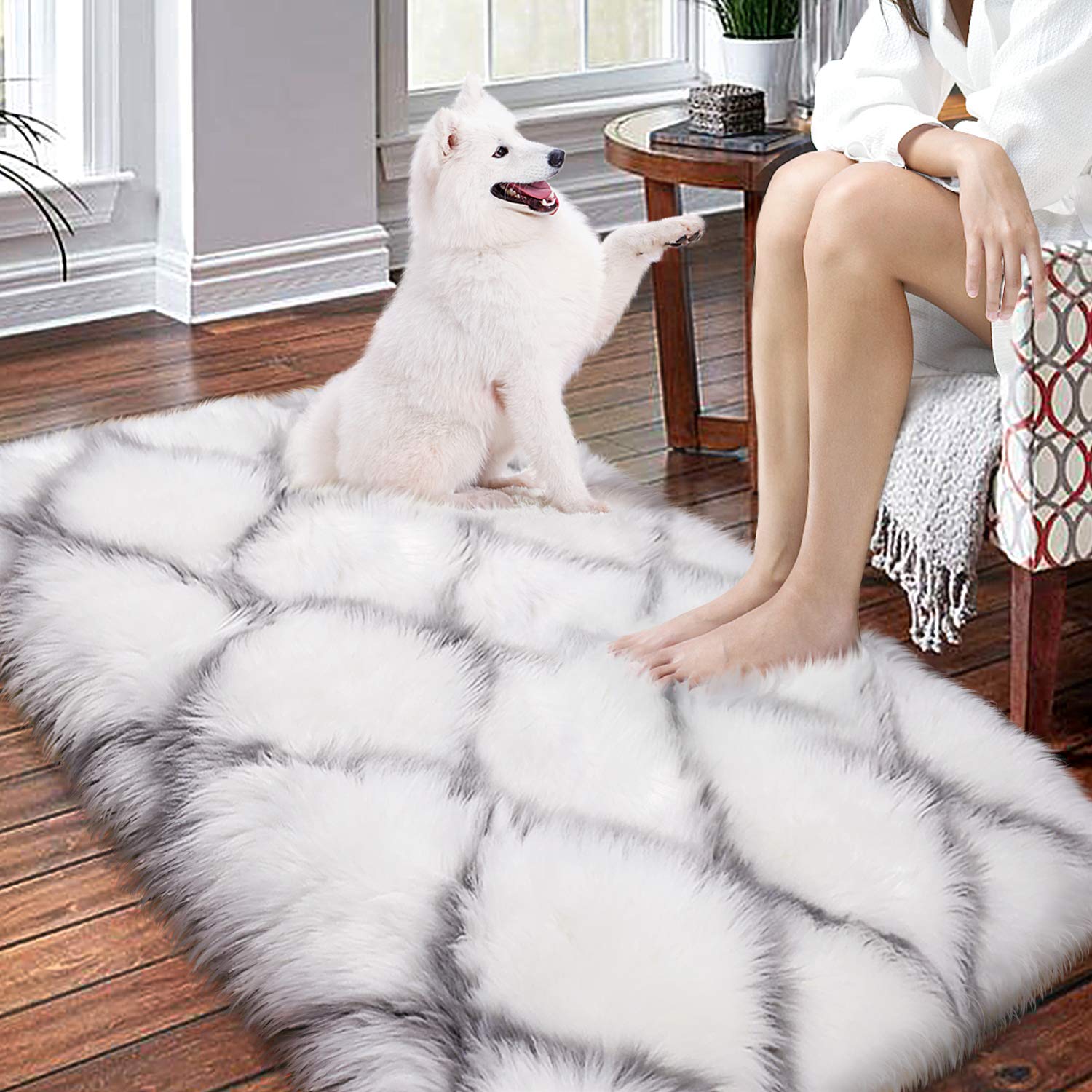 Premium Fluffy Faux Fur Area Rug - Soft Shaggy Floor Mat for Living Room, Bedroom & Nursery - Cozy Christmas Home Decor - Perfect as Sofa Cover or Aesthetic Winter Rug (50