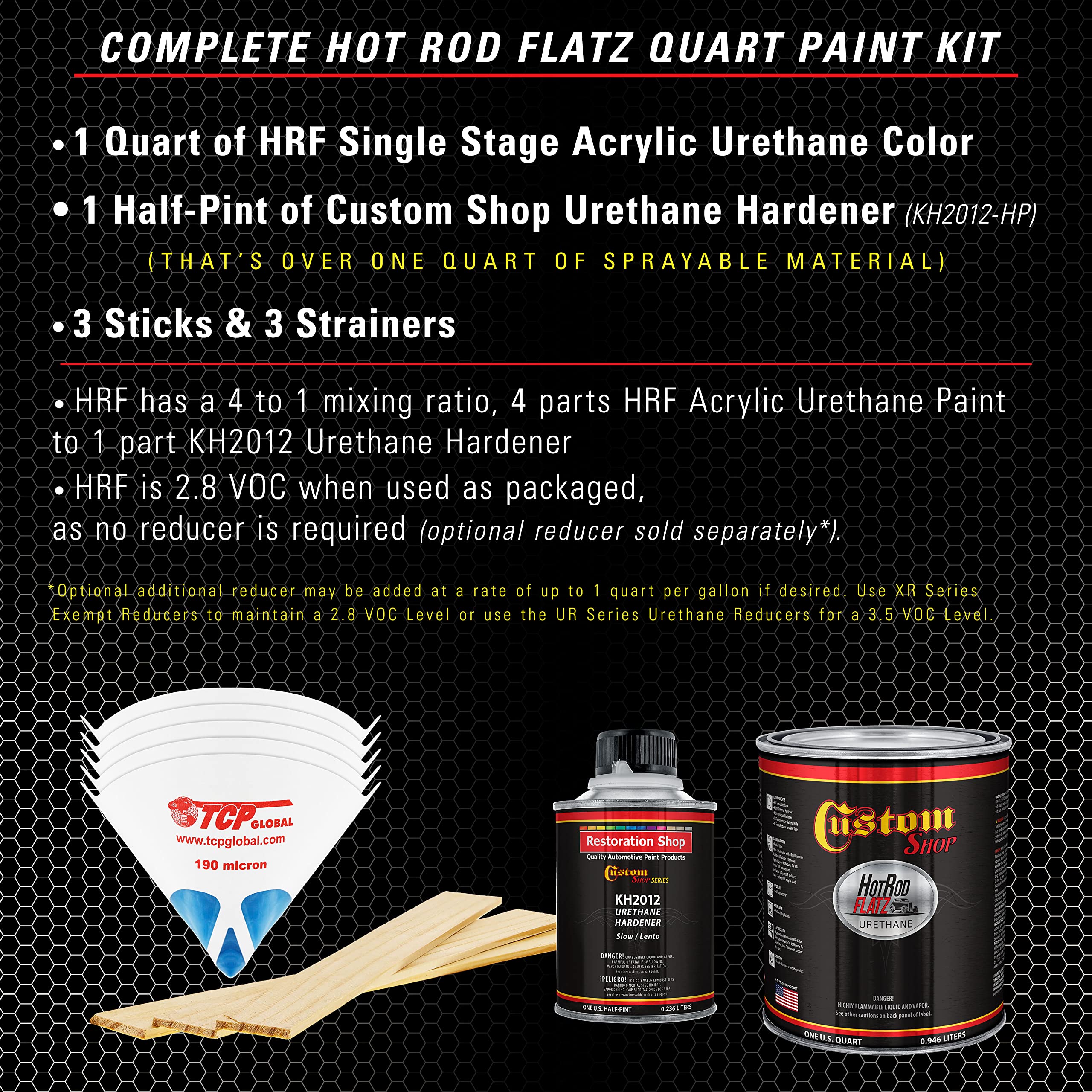 Olympic White Hot Rod Flatz Flat Matte Satin Urethane Auto Paint Kit - Professional Low Sheen Automotive Coating for Cars & Trucks (4:1 Mix Ratio) - Perfect for Custom Car Shops, Hot Rod Restoration & DIY Vehicle Projects