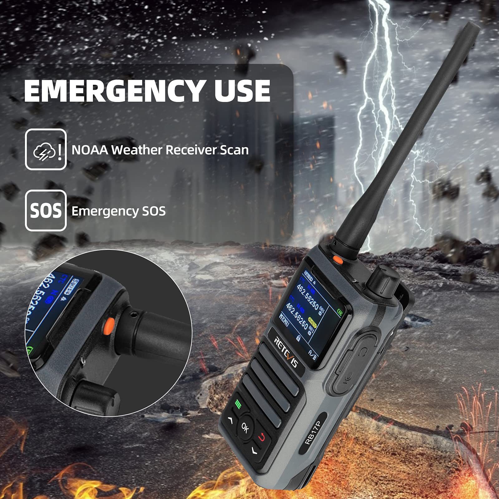 Retevis RB17P GMRS Two-Way Radios for Adults - Long Range Walkie Talkies with 2200mAh Rechargeable Battery, SOS Alarm & NOAA Weather Scan - Ideal for Hiking, Camping, Hunting & Outdoor Adventures (1 Pack)