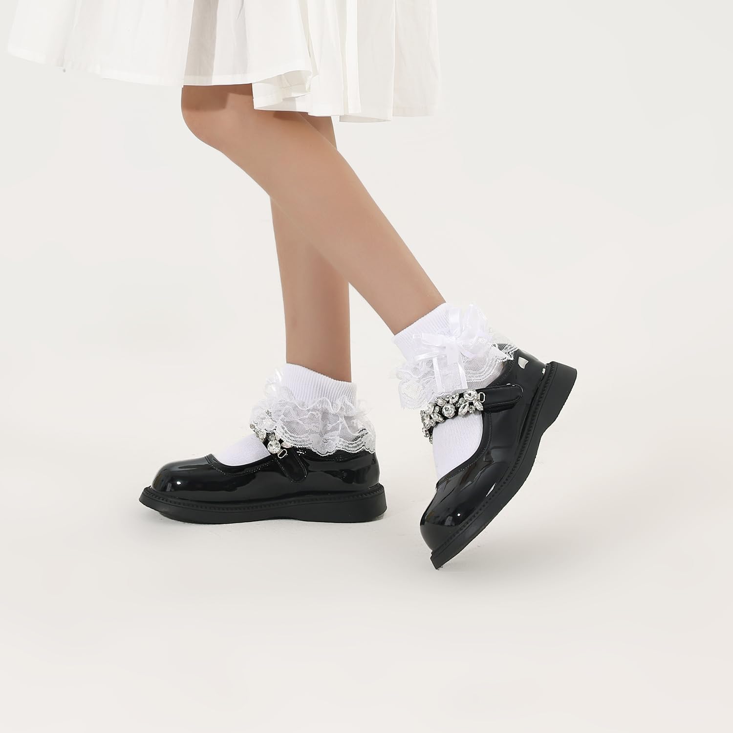 WEIDUAINI Baby Girls Double Ruffle Lace Cotton Socks - Soft Breathable Toddler Socks for Infants & Kids - Perfect for Dress Up, Parties & Everyday Wear