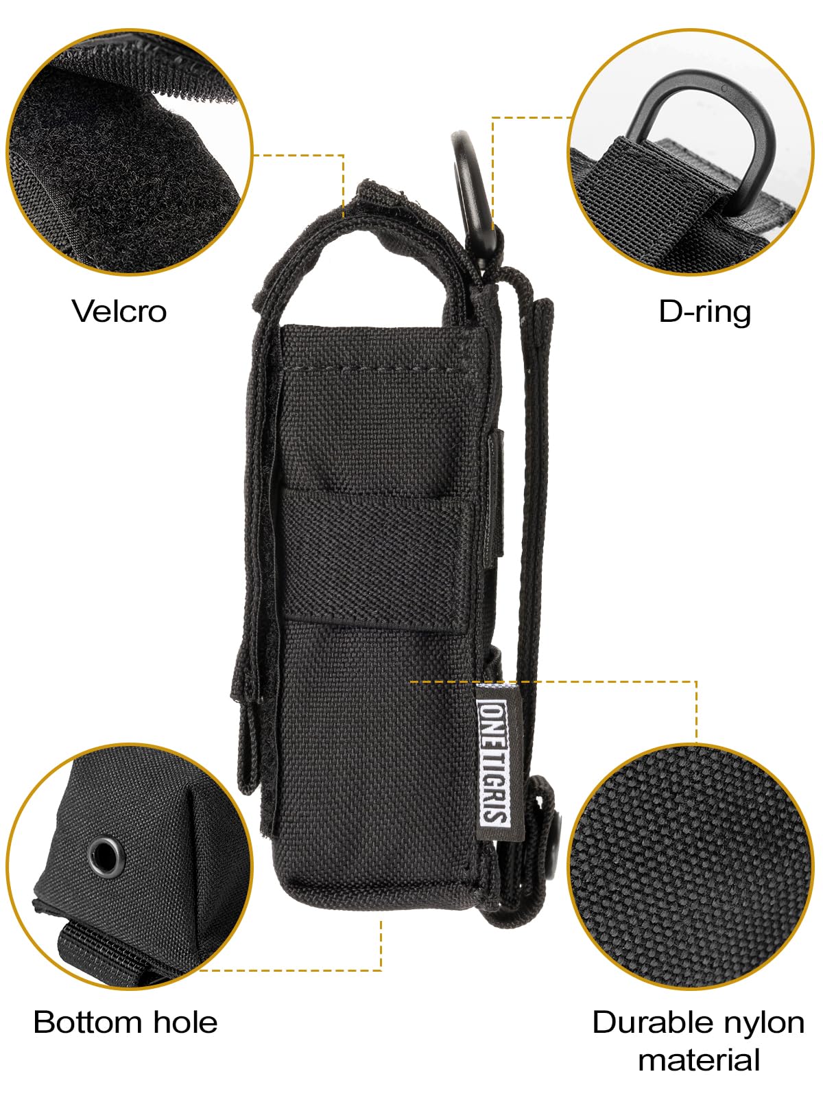 OneTigris Tactical Flashlight Holster - 1000D Cordura Nylon MOLLE Flashlight Pouch Holder for Belt - Durable & Secure for Outdoor, Camping, Hiking & Emergency Use