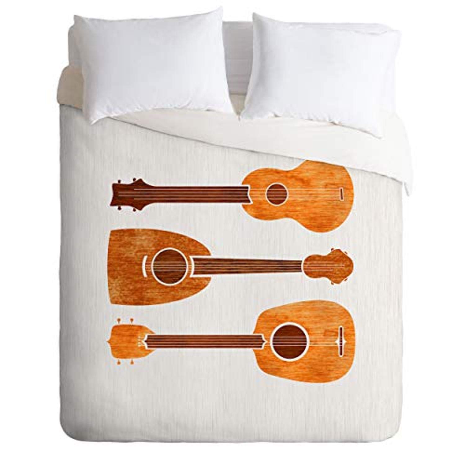 Hawaiian Ukuleles Modern Tropical Comforter Set with Pillowcases - Twin/XL Size for Bedroom Decor | Vibrant Island-Themed Bedding for Beach House, Dorm Room or Vacation Home