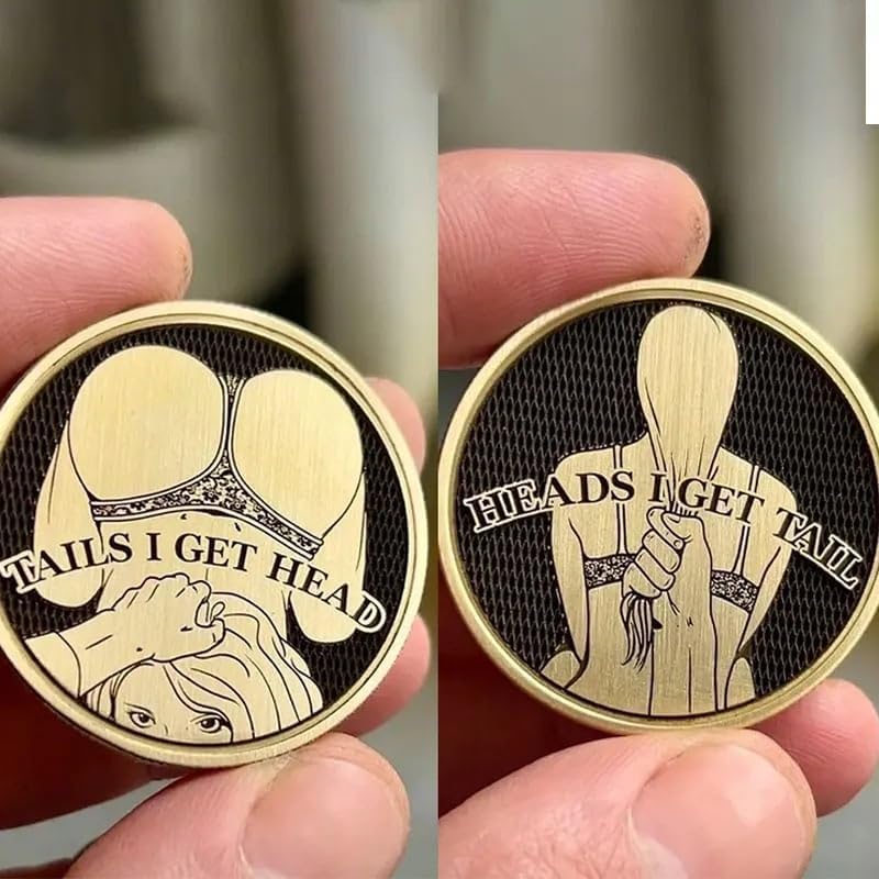 4Pcs Funny Heads and Tails Coins - Double-Sided Sexy Woman Design for Adult Games, Party Challenges & Prank Gifts - Perfect for Couples, Husband, Boyfriend - Great for Bachelor Parties, Drinking Games & Romantic Nights